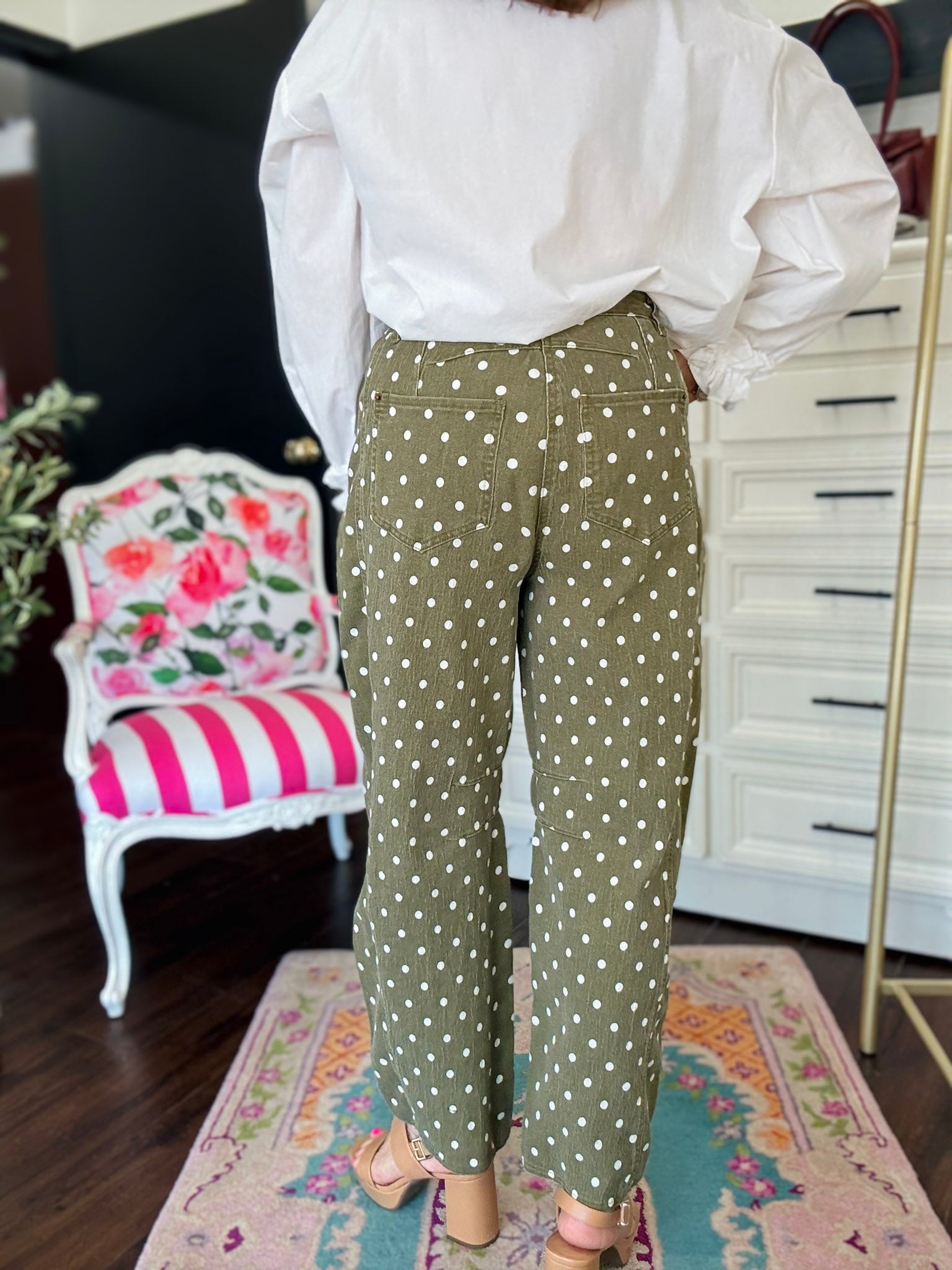 Polkadot Cropped Pant -Olive