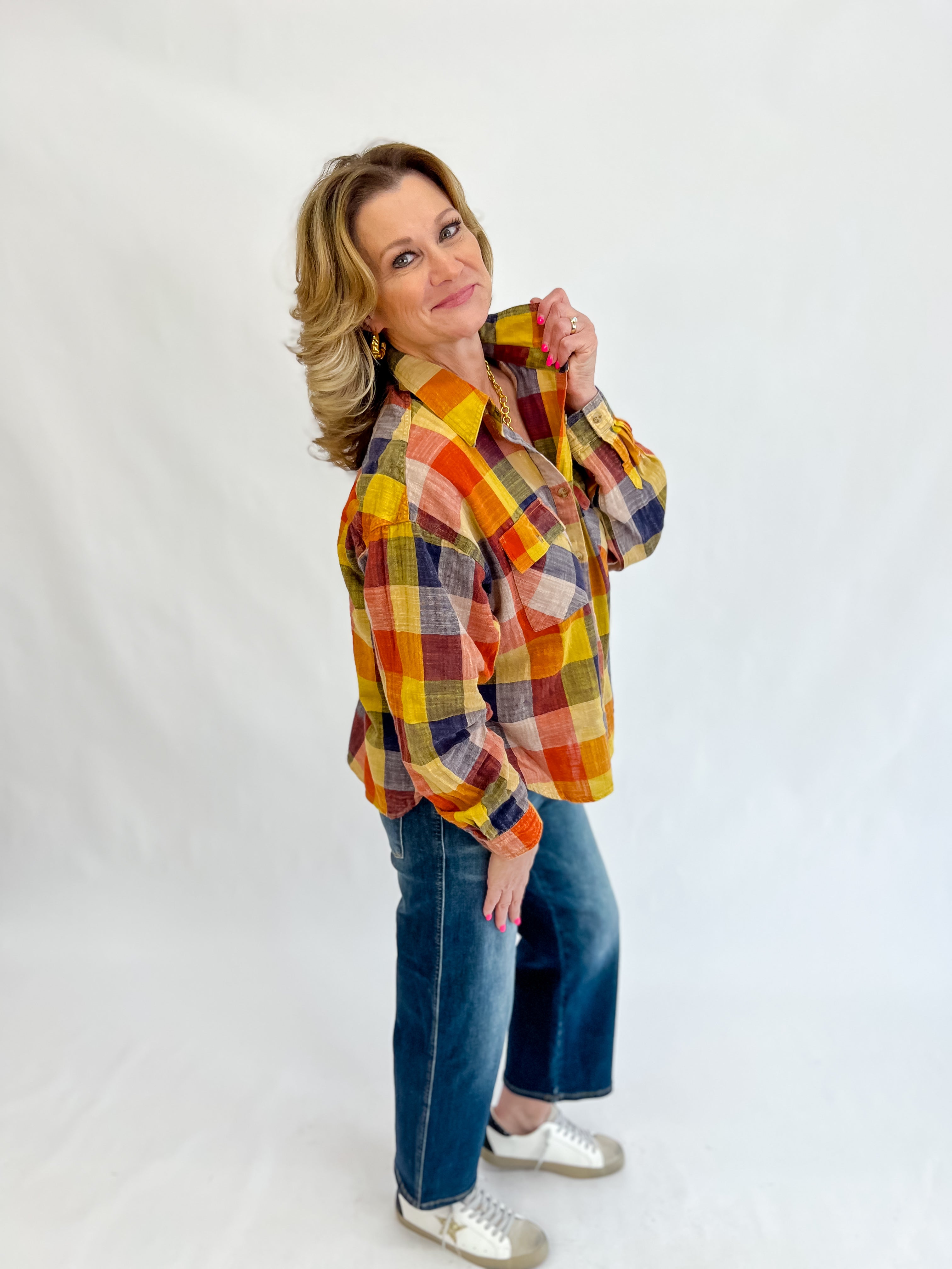 Howdy Do Plaid Washed Shirt - Pumpkin Navy