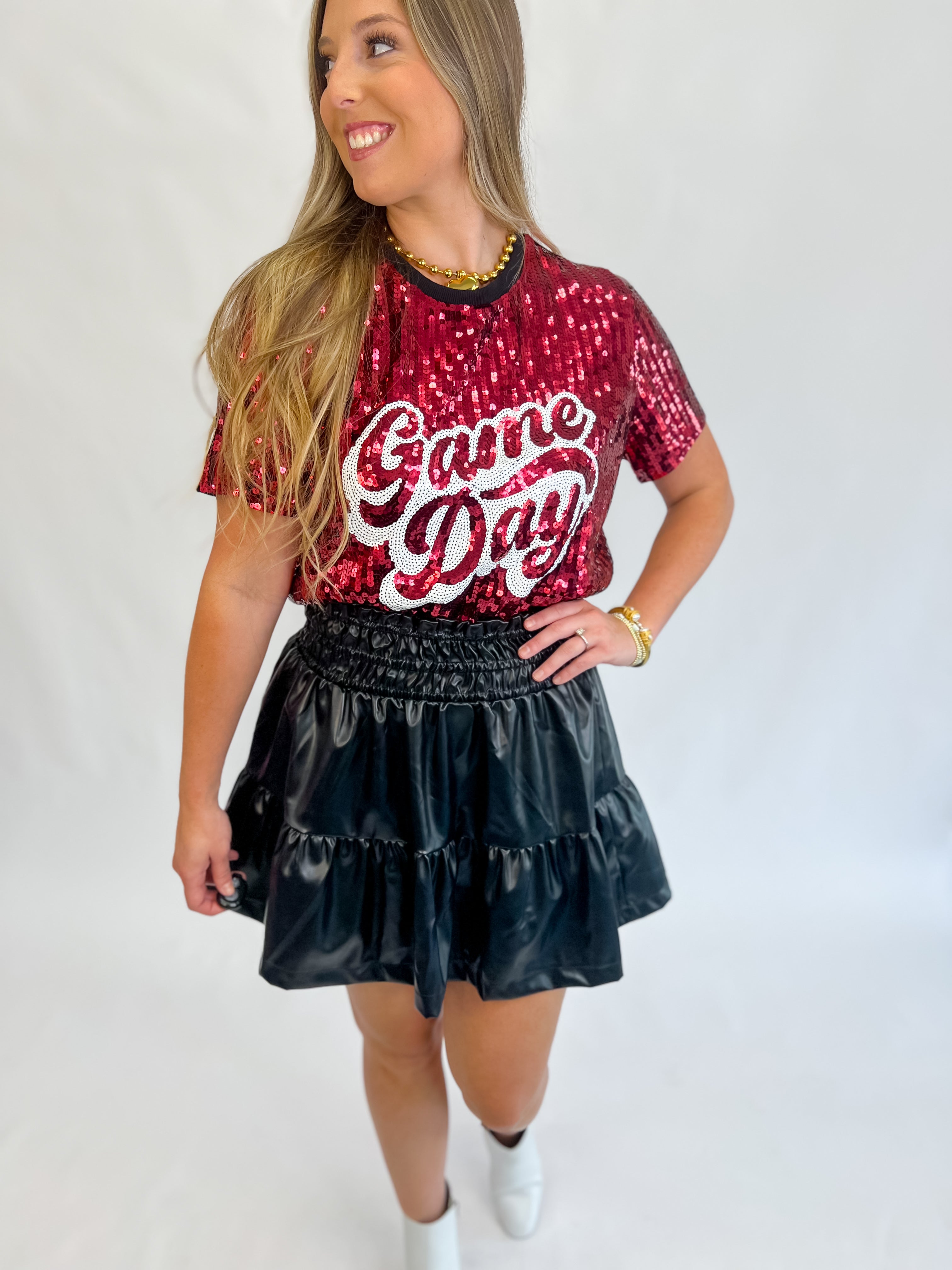 Game Day Sequin Top-Red/White