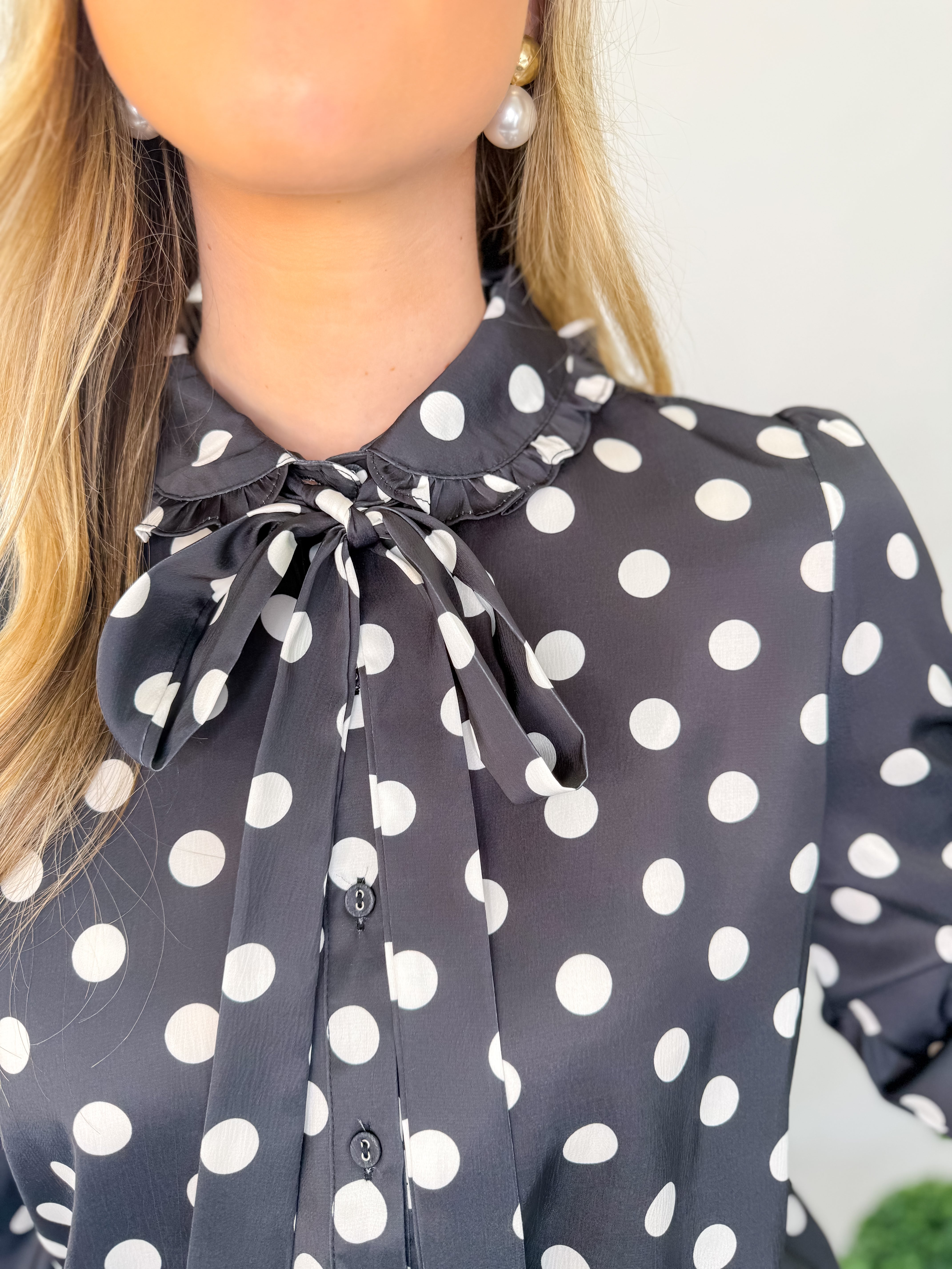 Margot Polka Dot Button Down - Black
