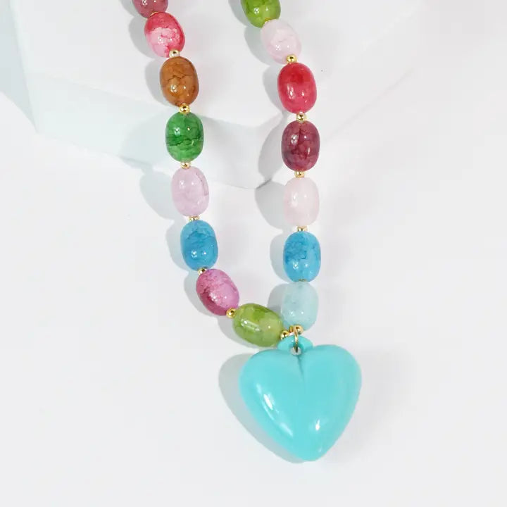 Happy Colorful Heart Necklace-Blue