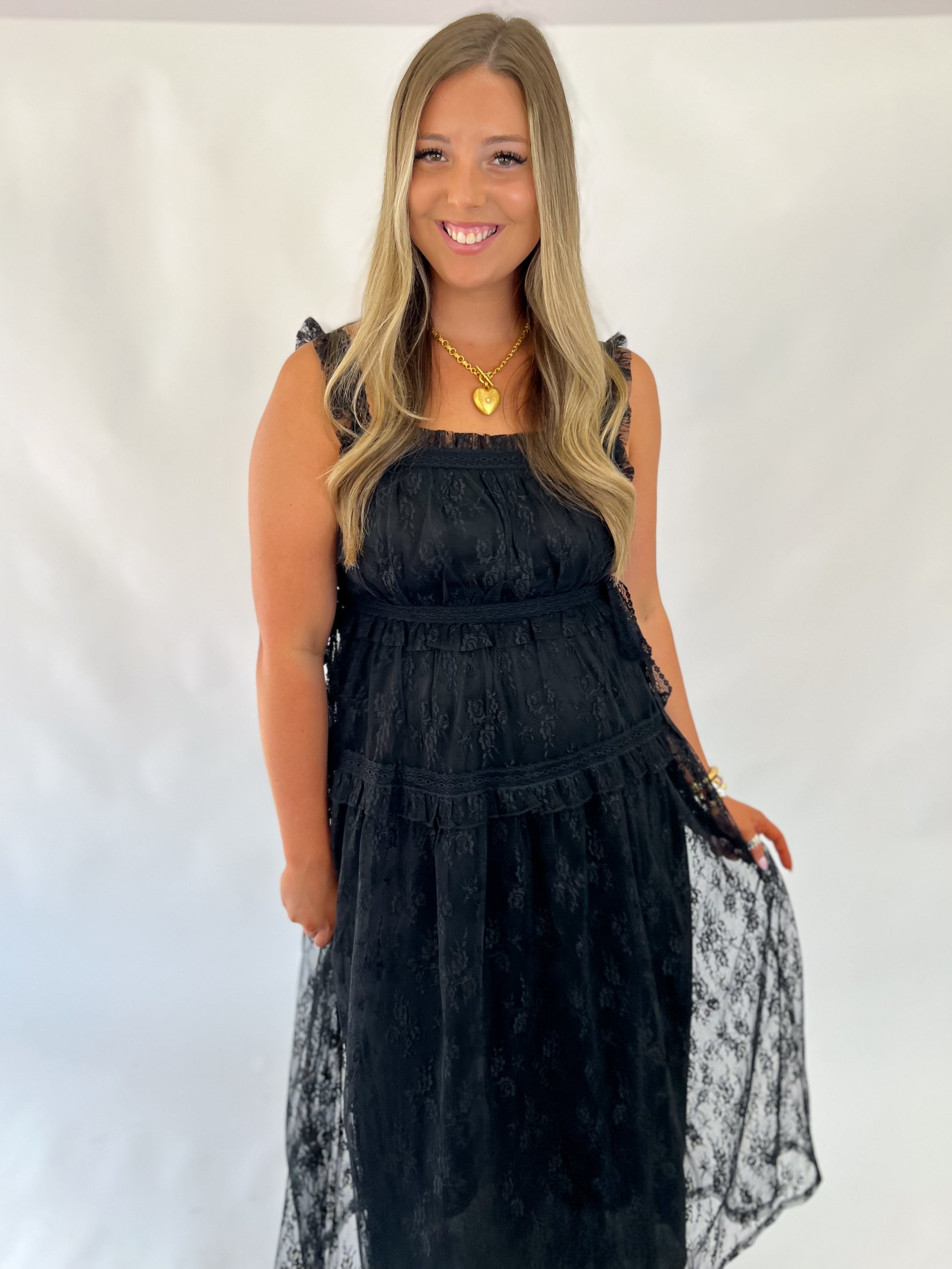 Delicate Lace Maxi Dress - Black