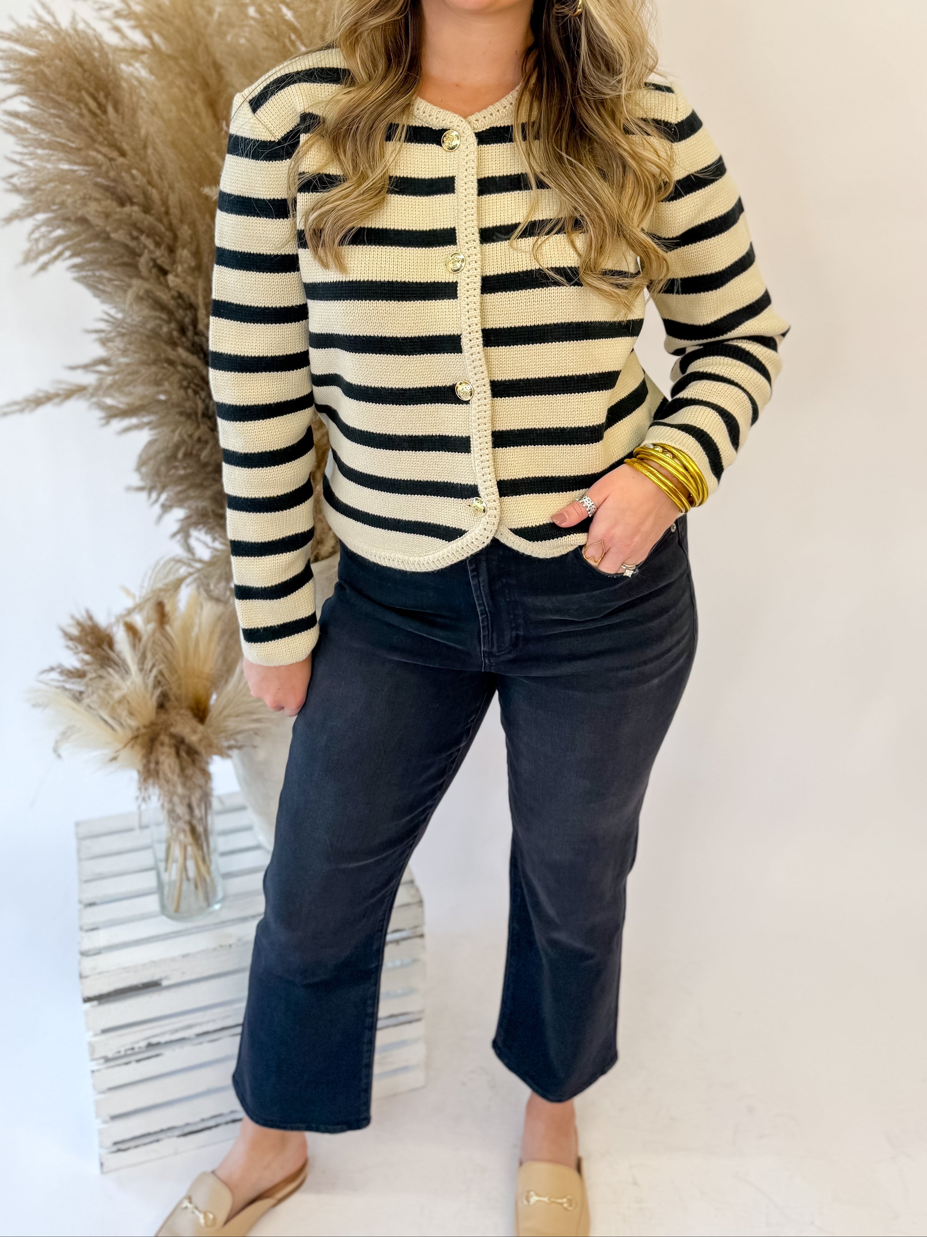 [Strut and Bolt Button Down Stripe Cardigan