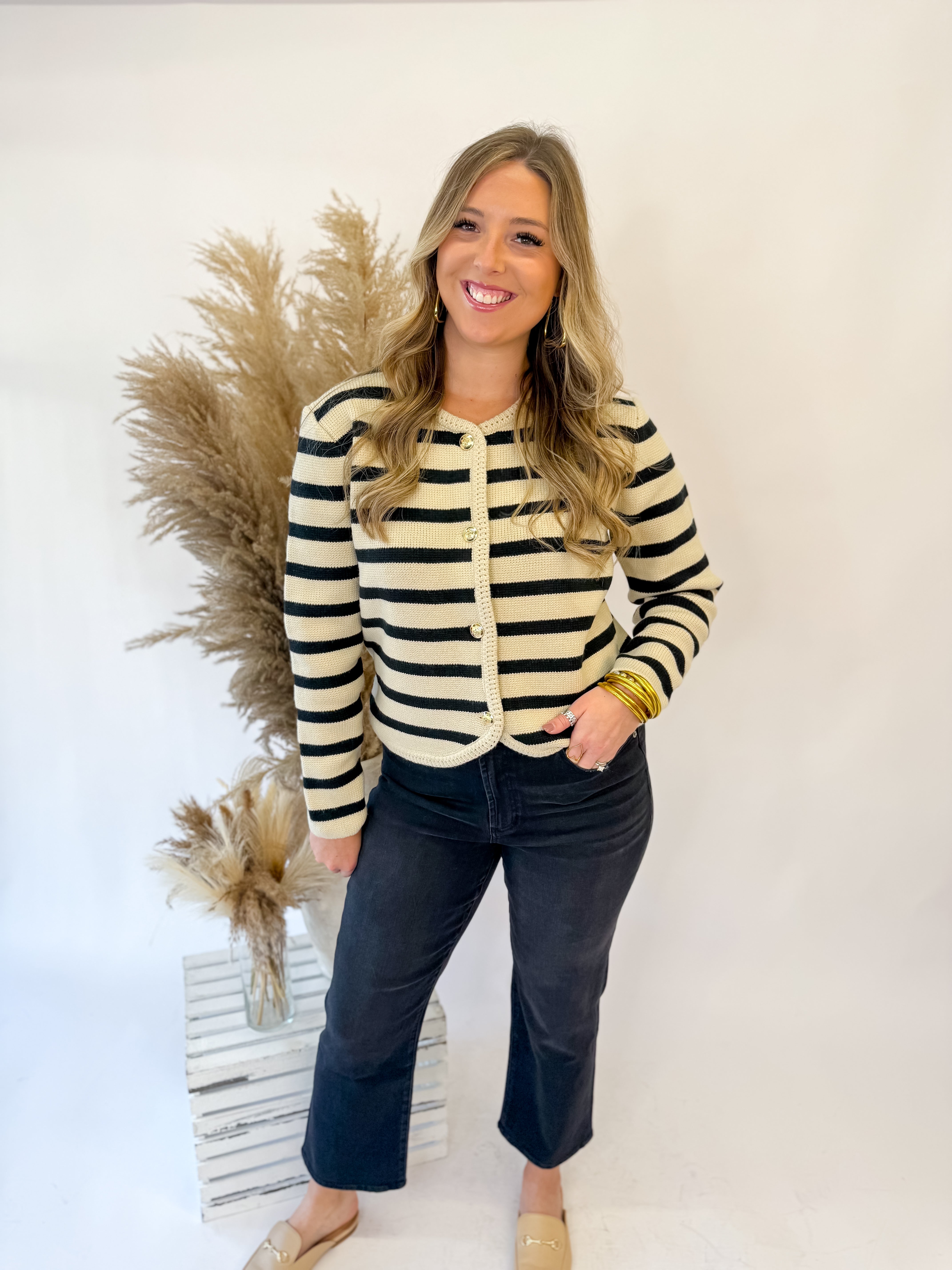 [Strut and Bolt Button Down Stripe Cardigan