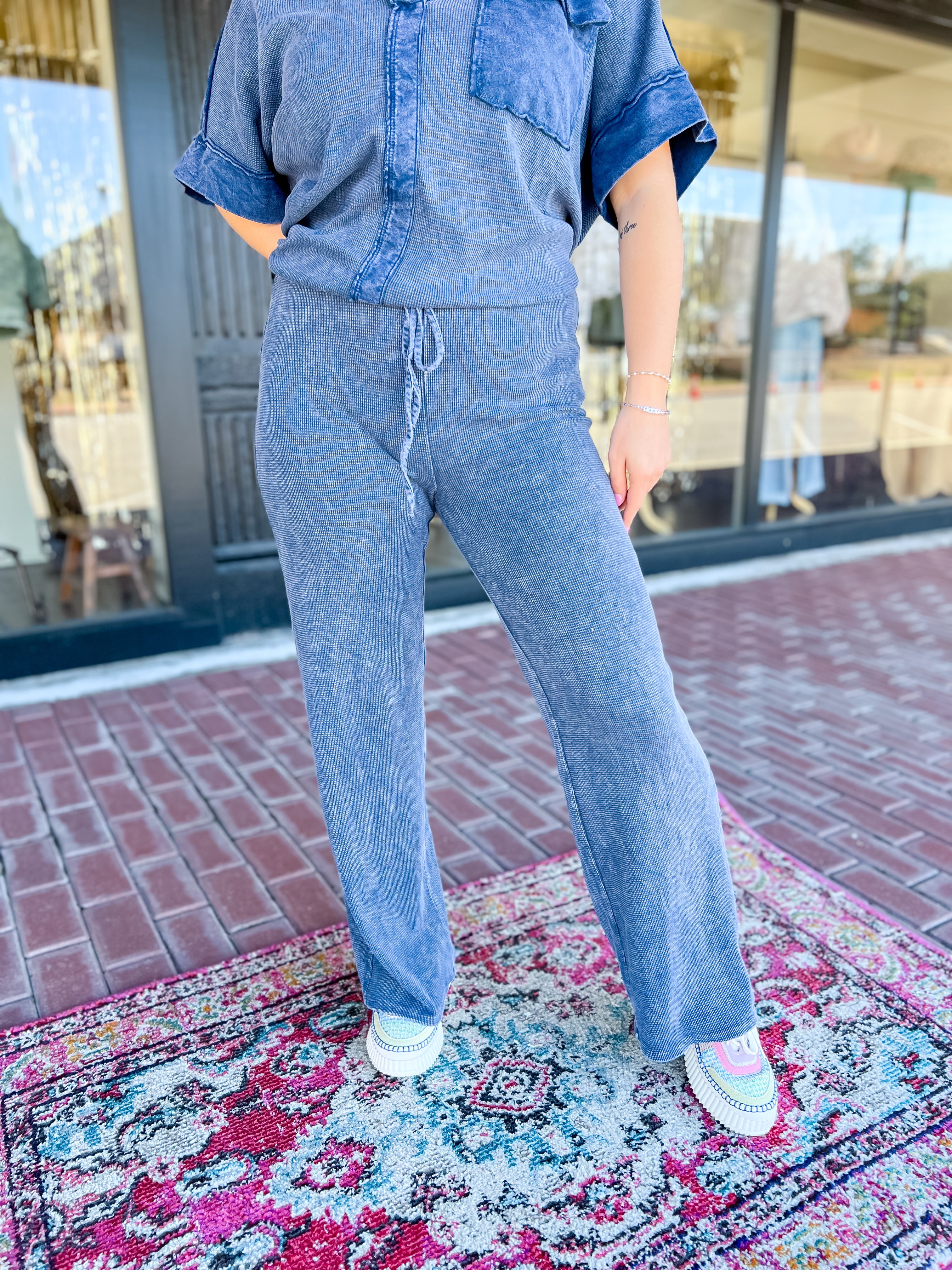 Mineral Wash Thermal Wide Leg Pant