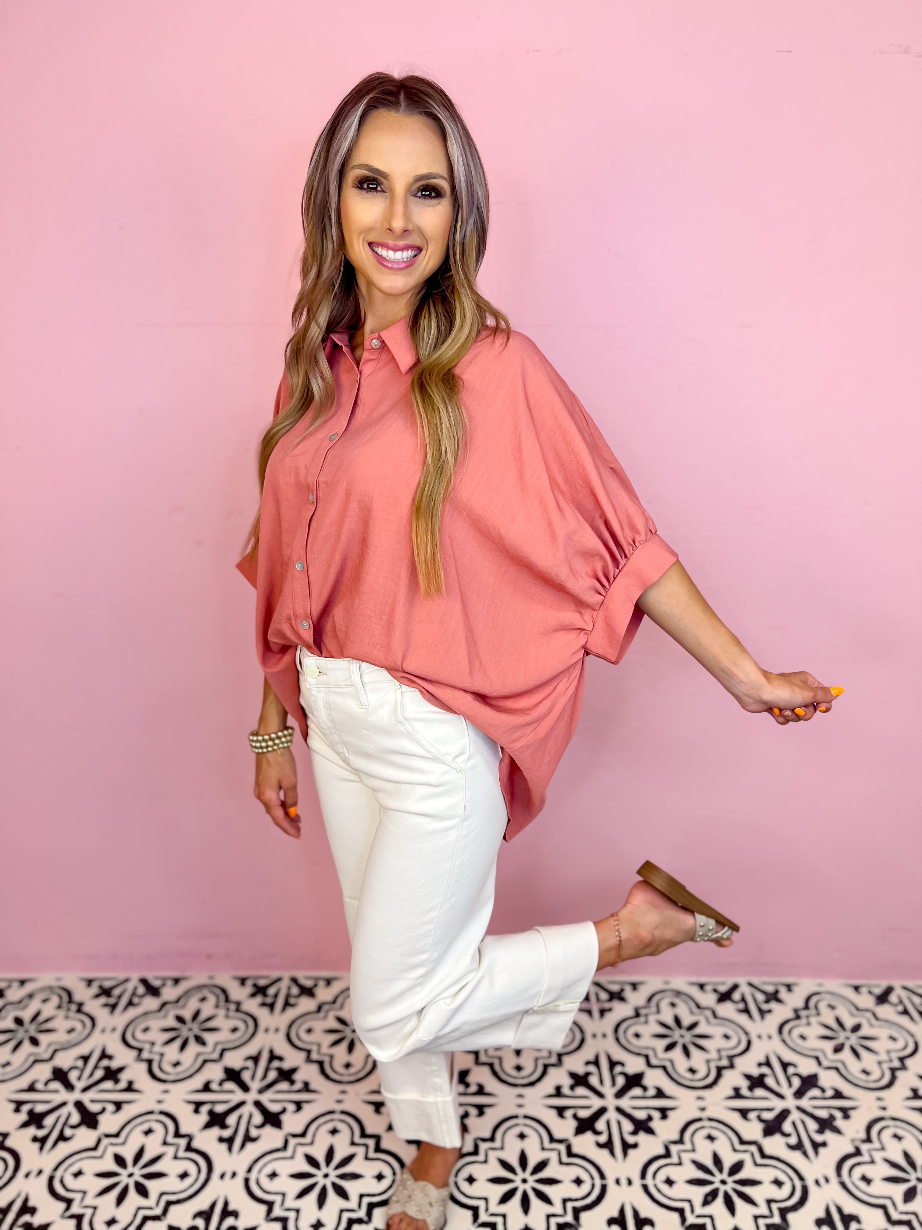 Cozy Chic Oversized Blouse-Ginger