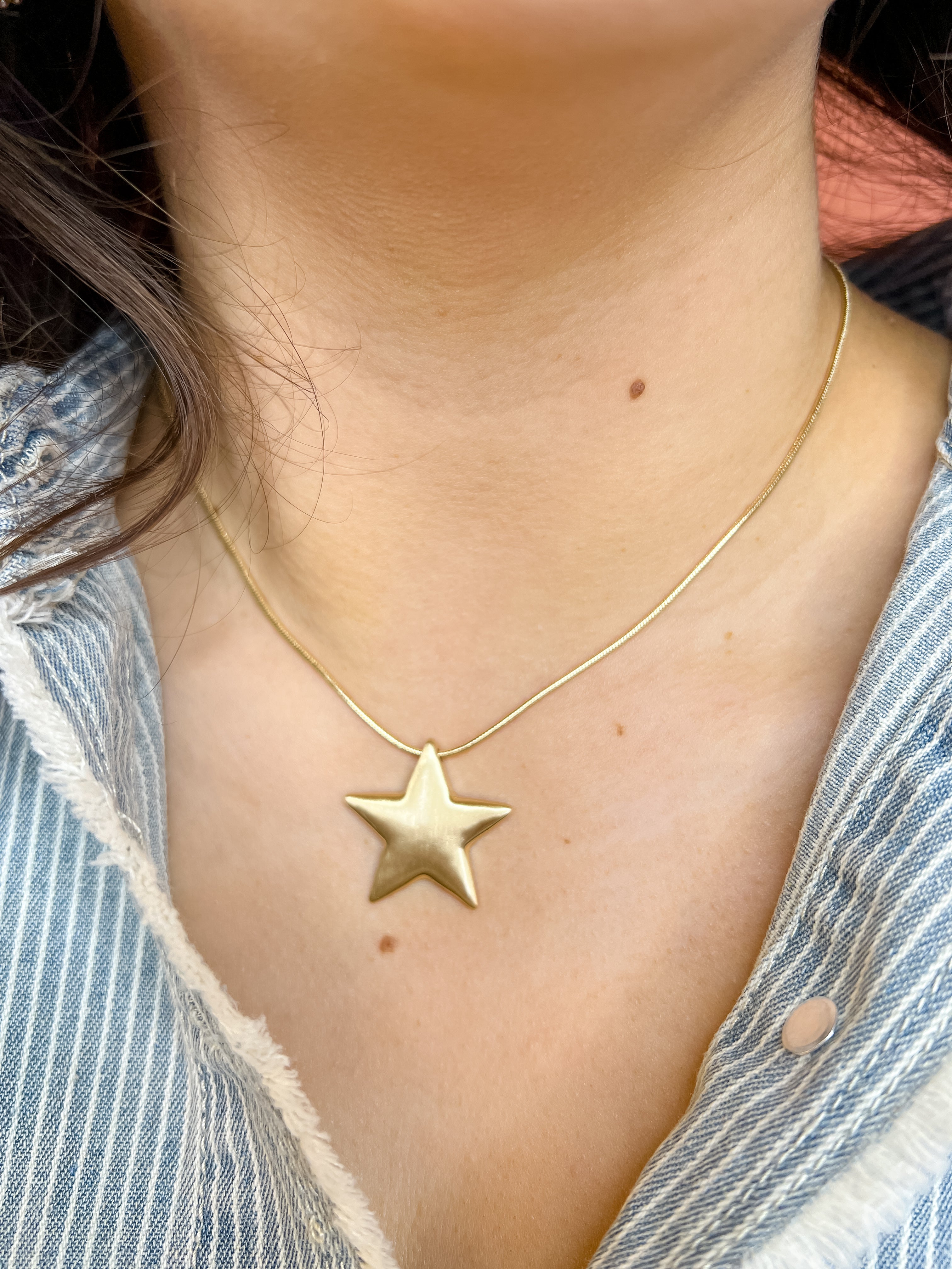 Puff Star Necklace-Satin Gold