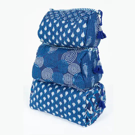 Indigo Blue Quilted Cosmetic Bag Small