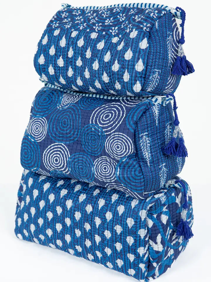 Indigo Blue Quilted Cosmetic Bag Large