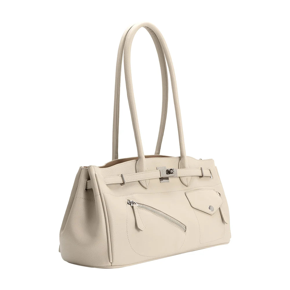 Rocky Vegan Leather Shoulder Bag-Ivory