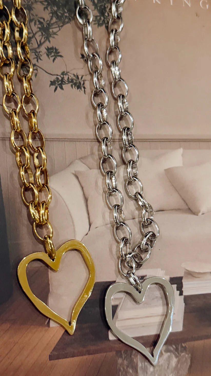 Large Open Heart Necklace- Gold