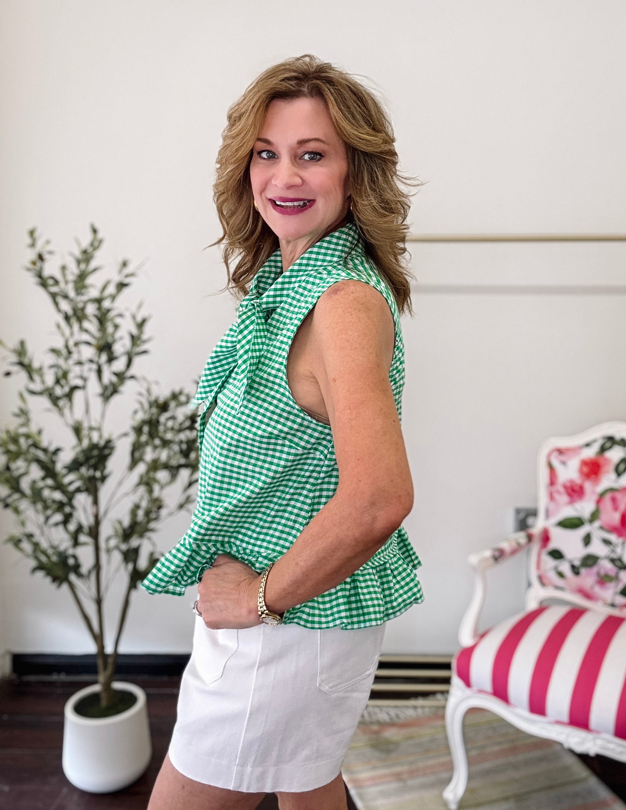 Crisp Gingham Top-Green