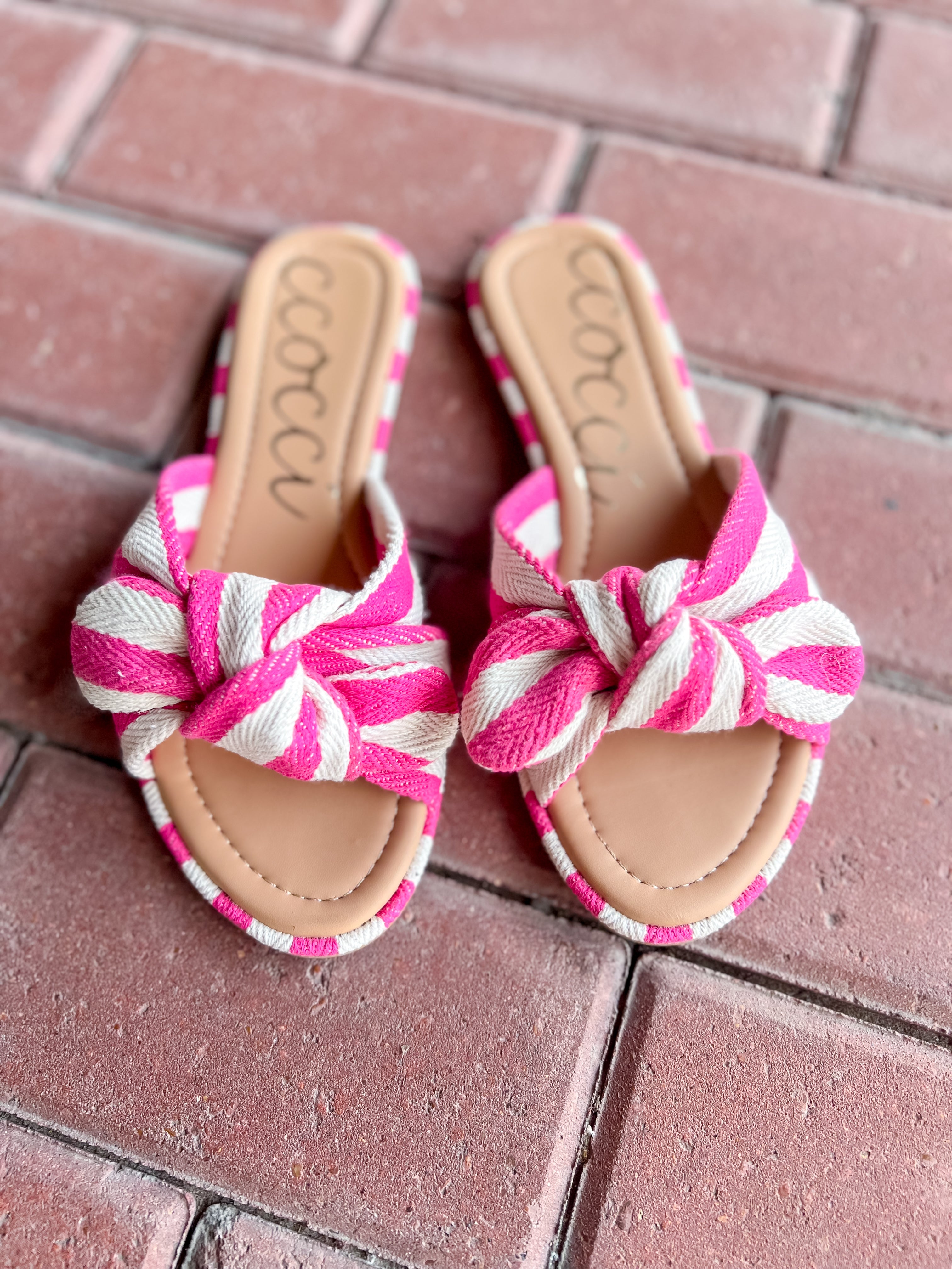 Rachael Lined Pink Stripe Bow Sandal
