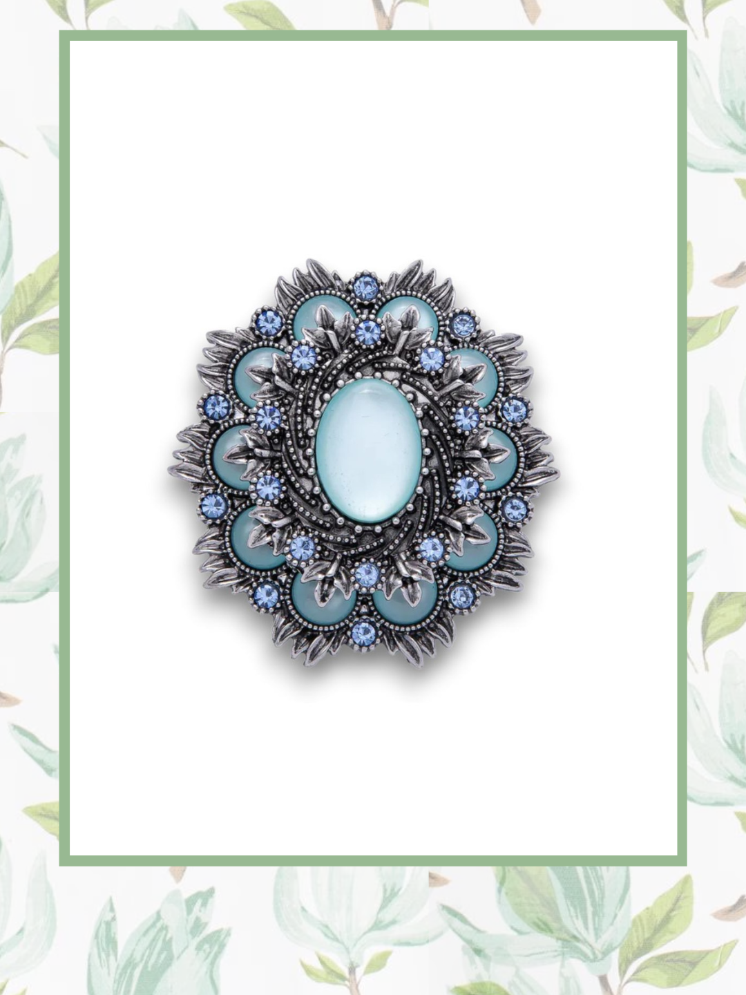 Silver & Aqua Blue Flower Brooch