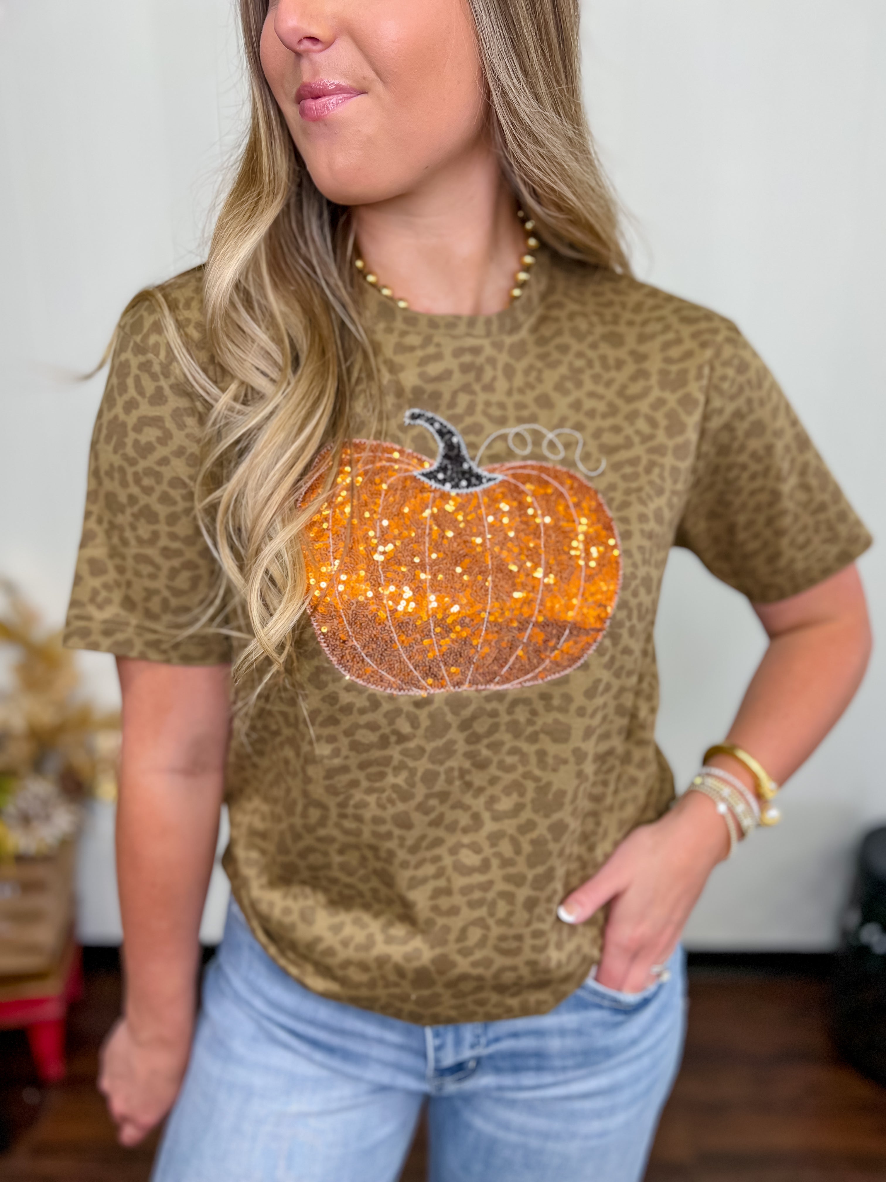 Fall Leopard Pumpkin Tee