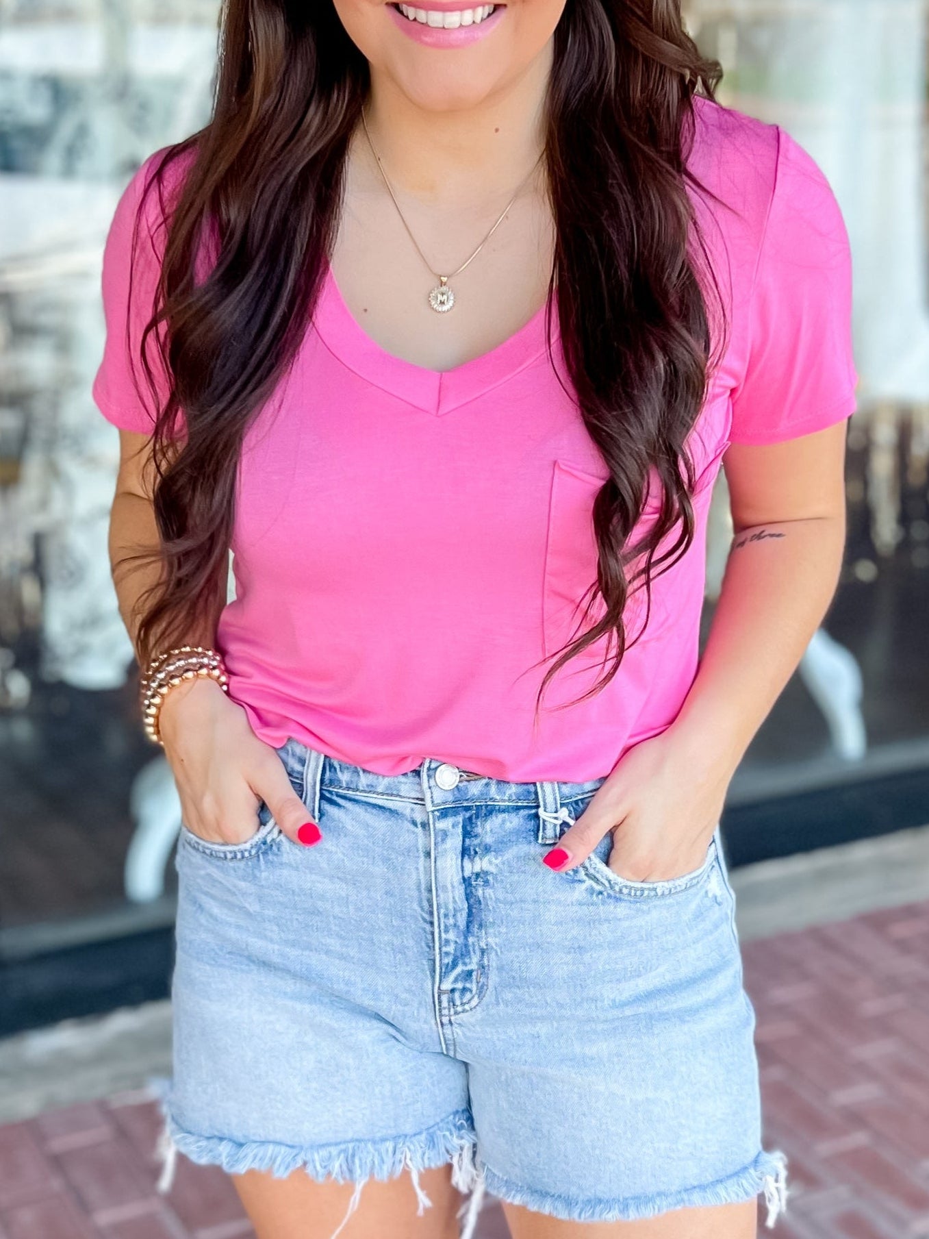 The Rhea Pocket Tee-Bubblegum