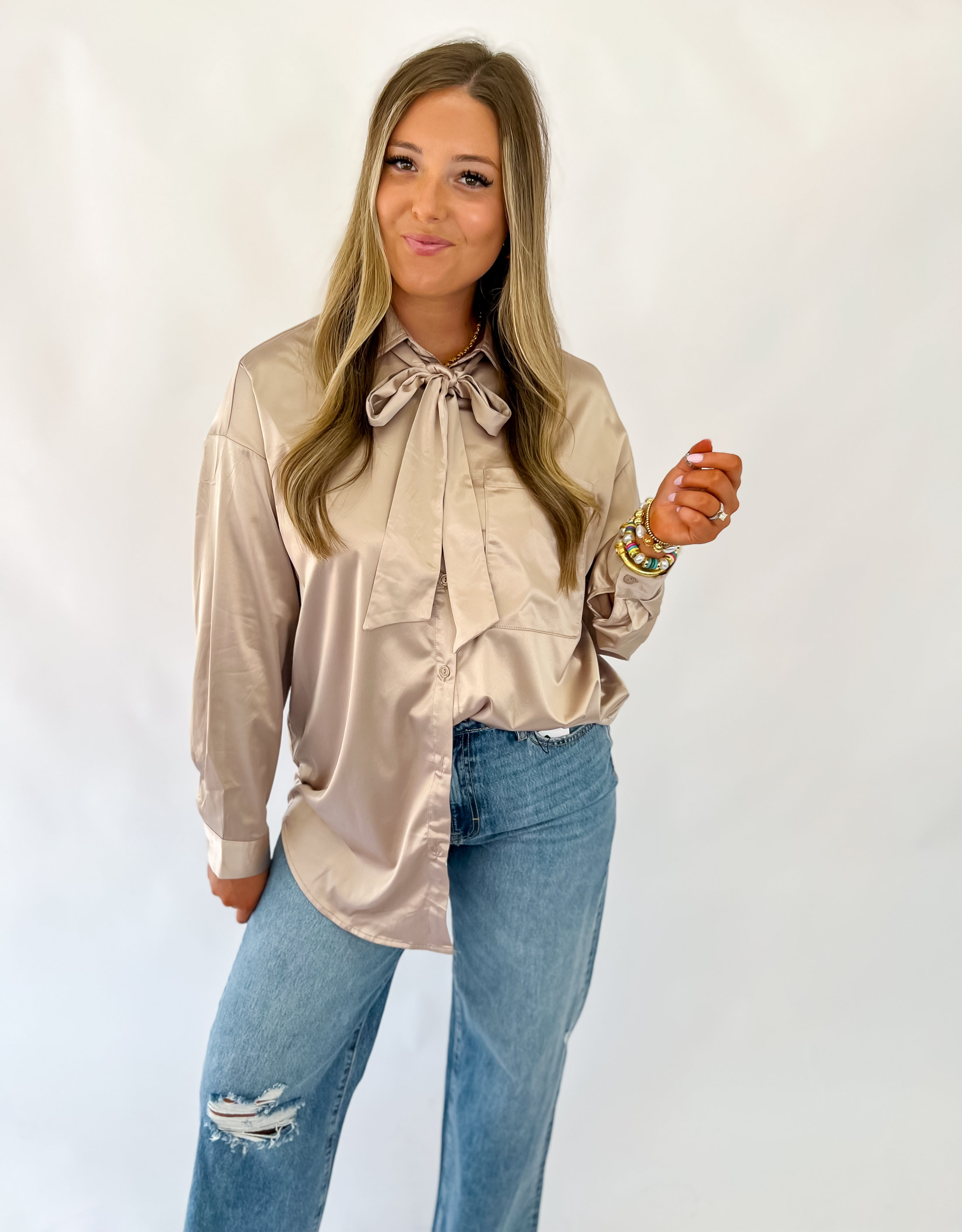 The Bellamy Bow-Tie Blouse - Champagne