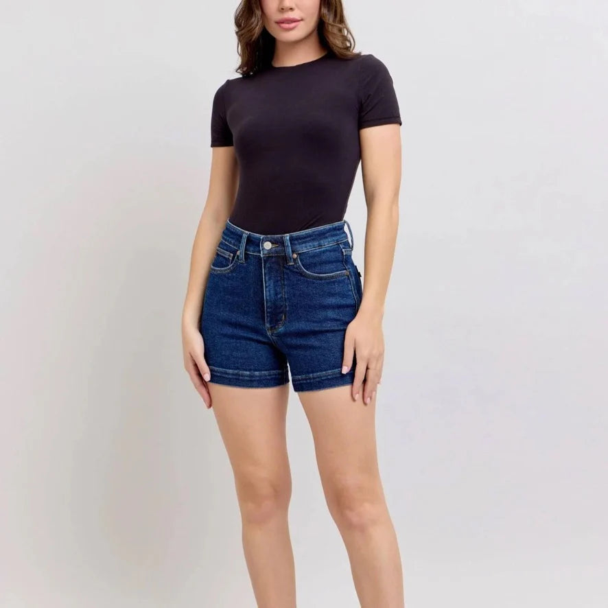 [Judy Blue] High Waisted Tummy Control Shorts-Dark Wash