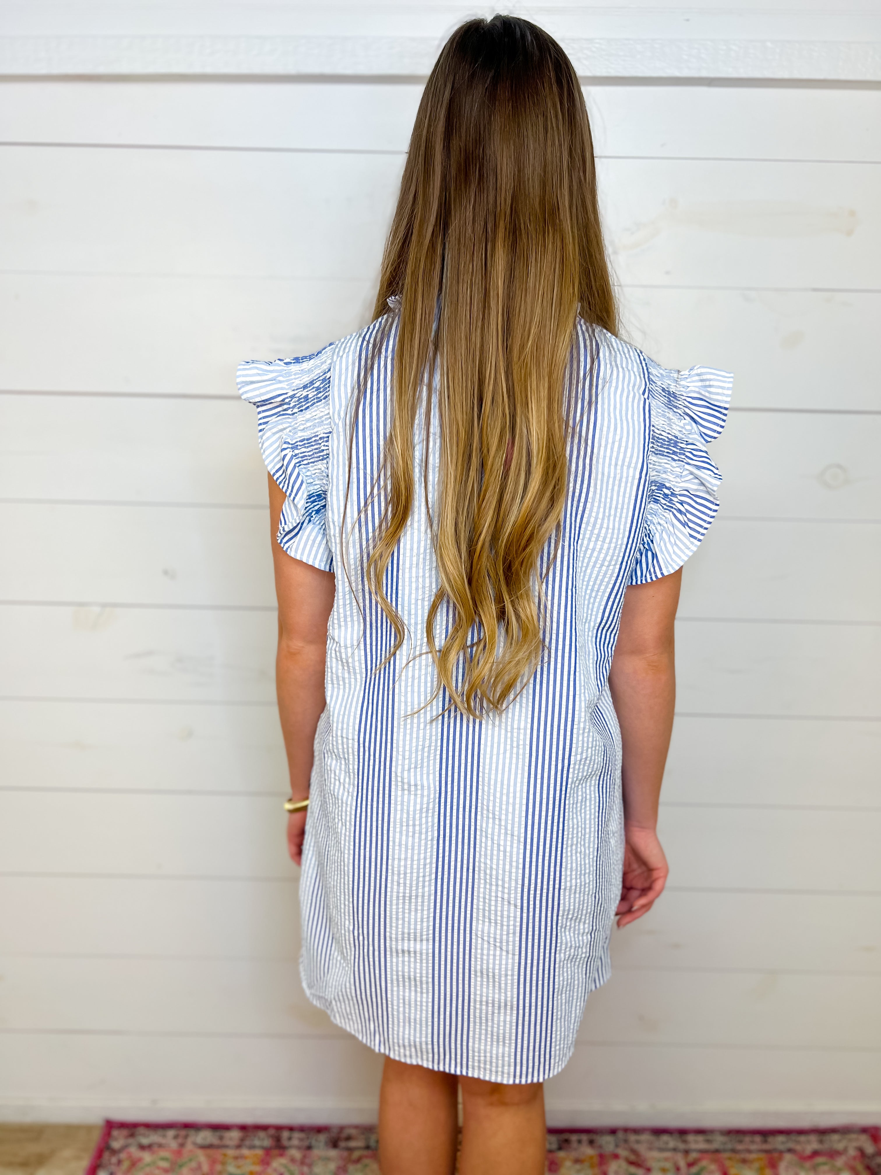 [THML] Seaside Blue Flutter Sleeve Dress