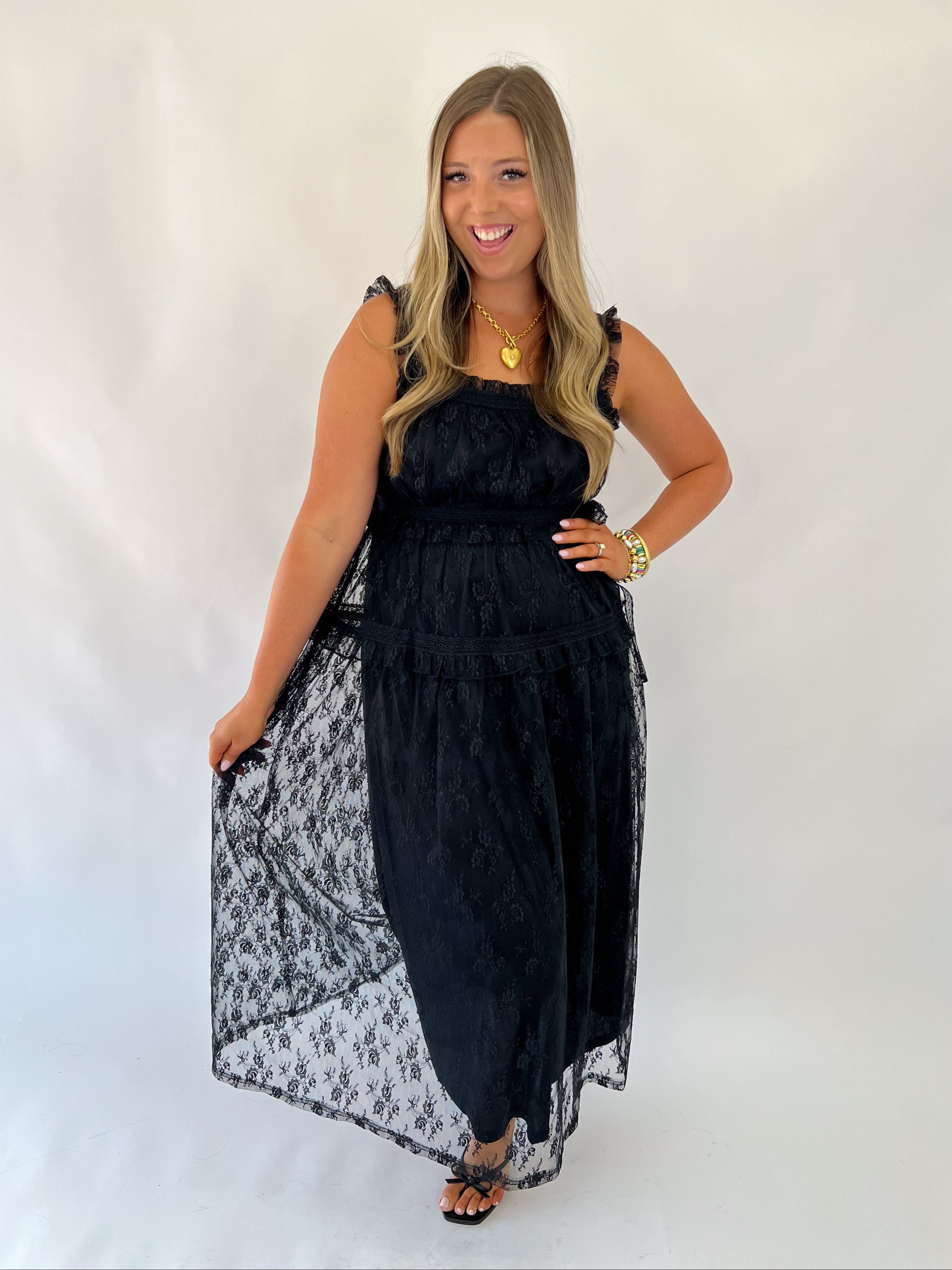 Delicate Lace Maxi Dress - Black