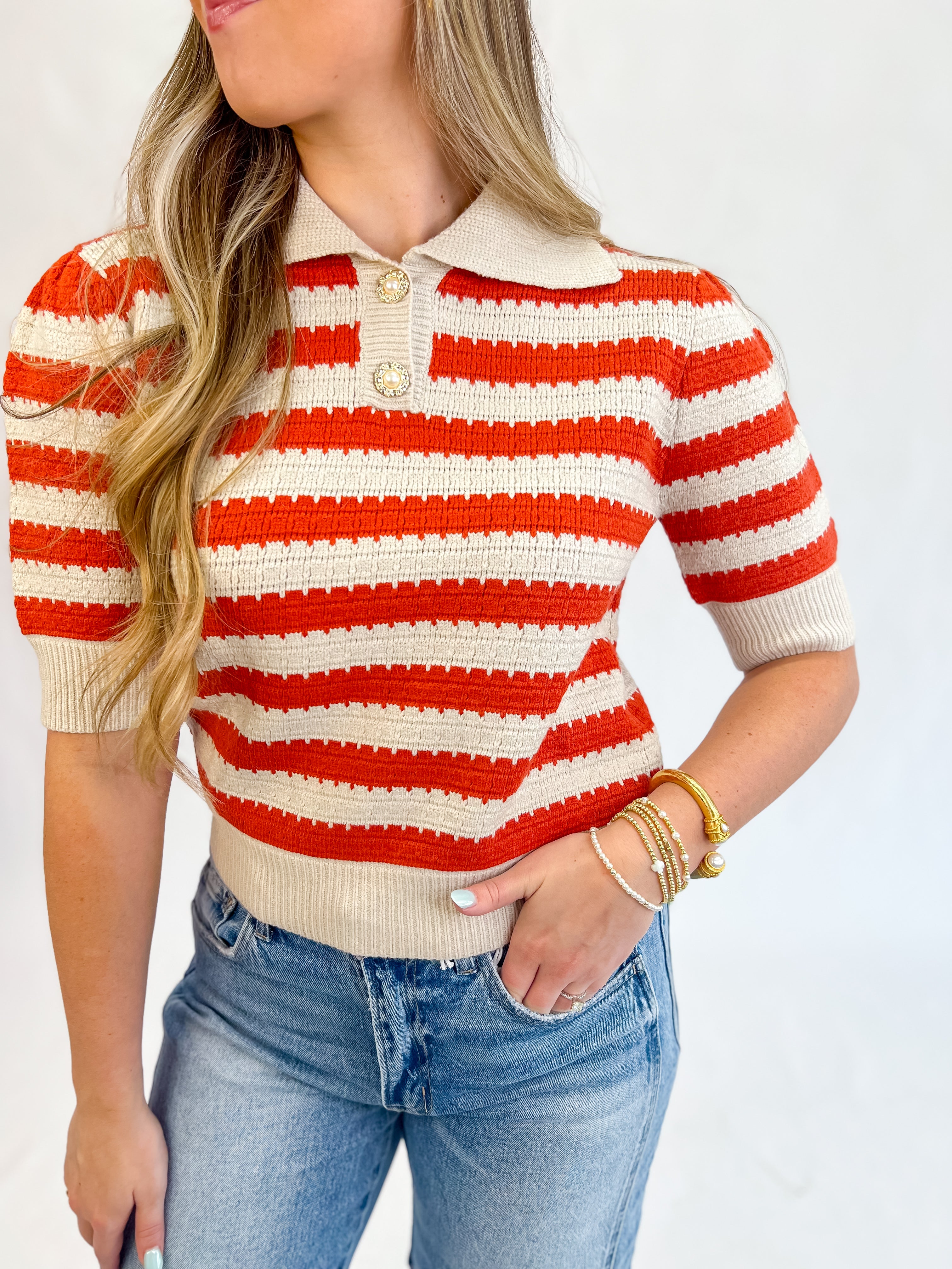 [THML] Chic Stripes Knit Top