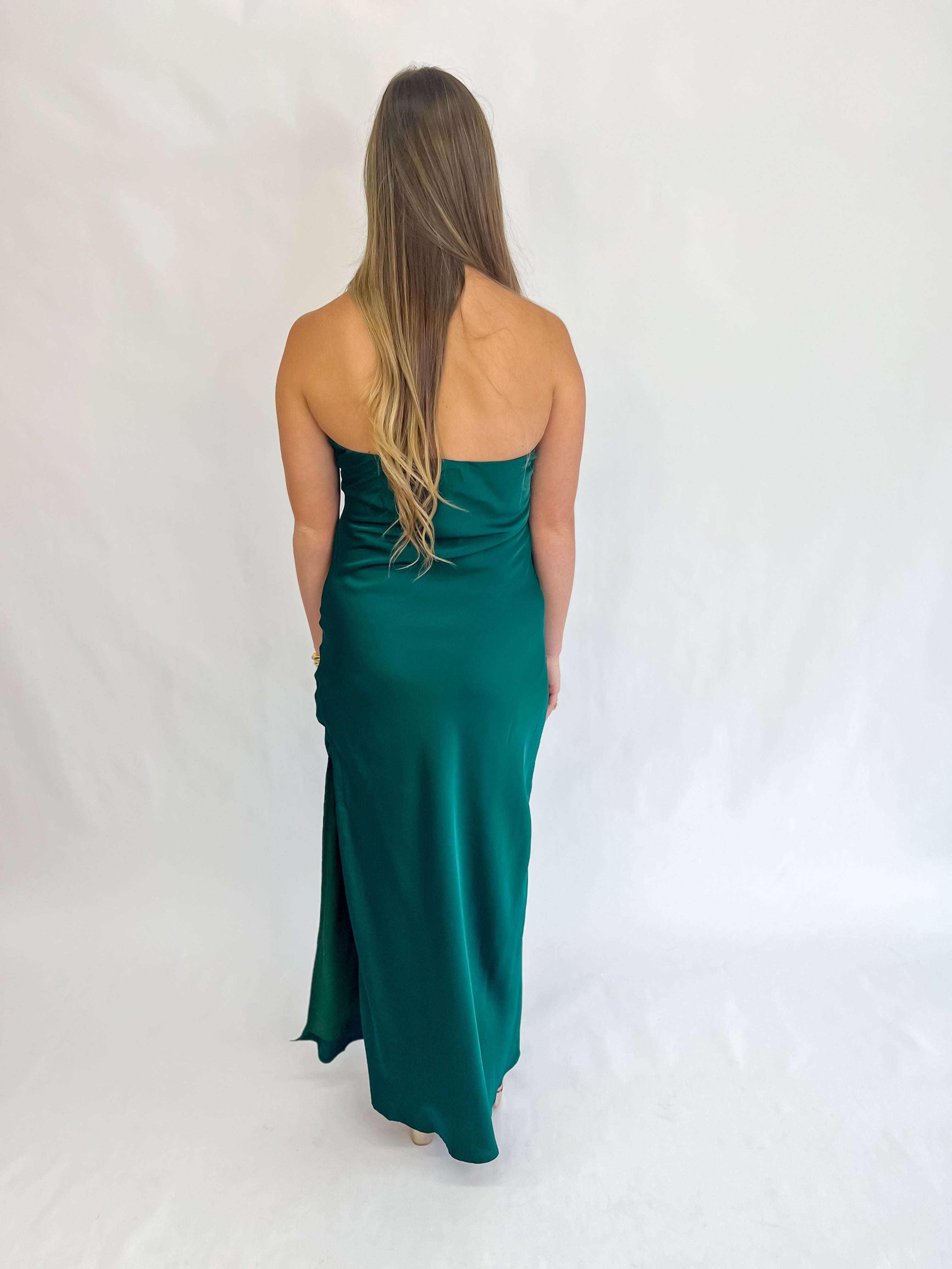 Going Out Strapless Bias Cut Maxi Dress-Hunter Green