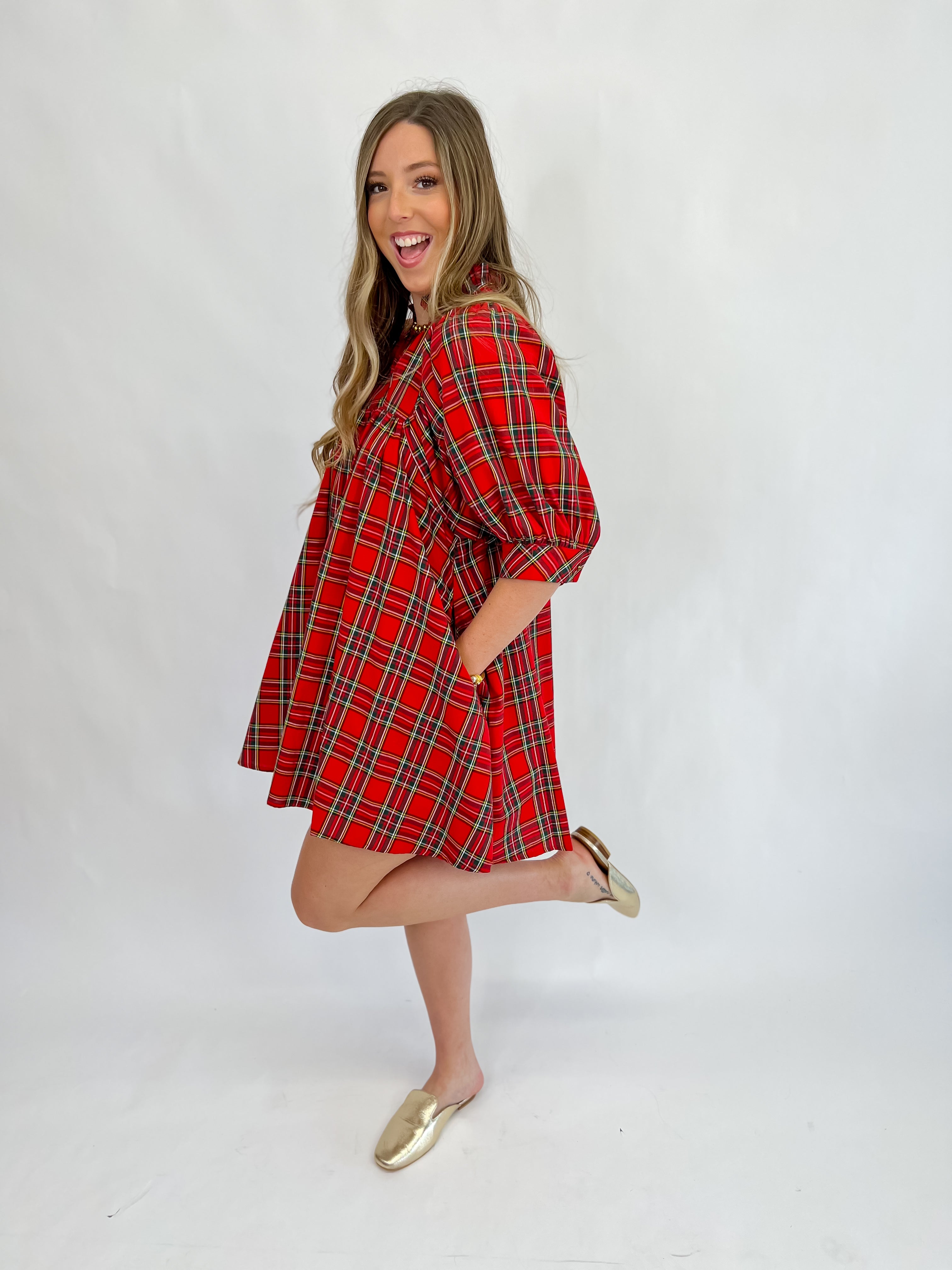 [Entro] Merry Everything Plaid Dress-Red