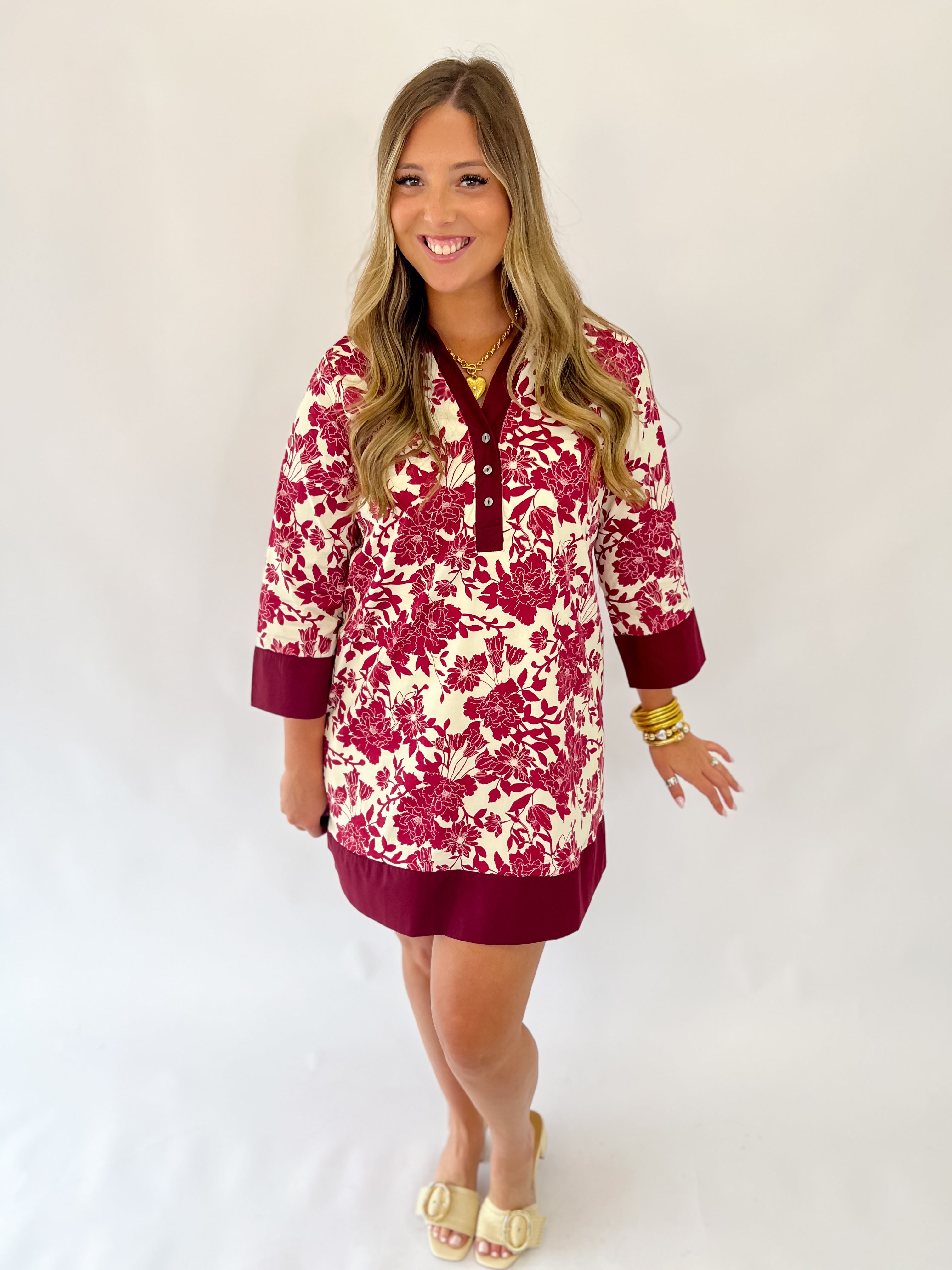 Fine Floral Burgundy Dress