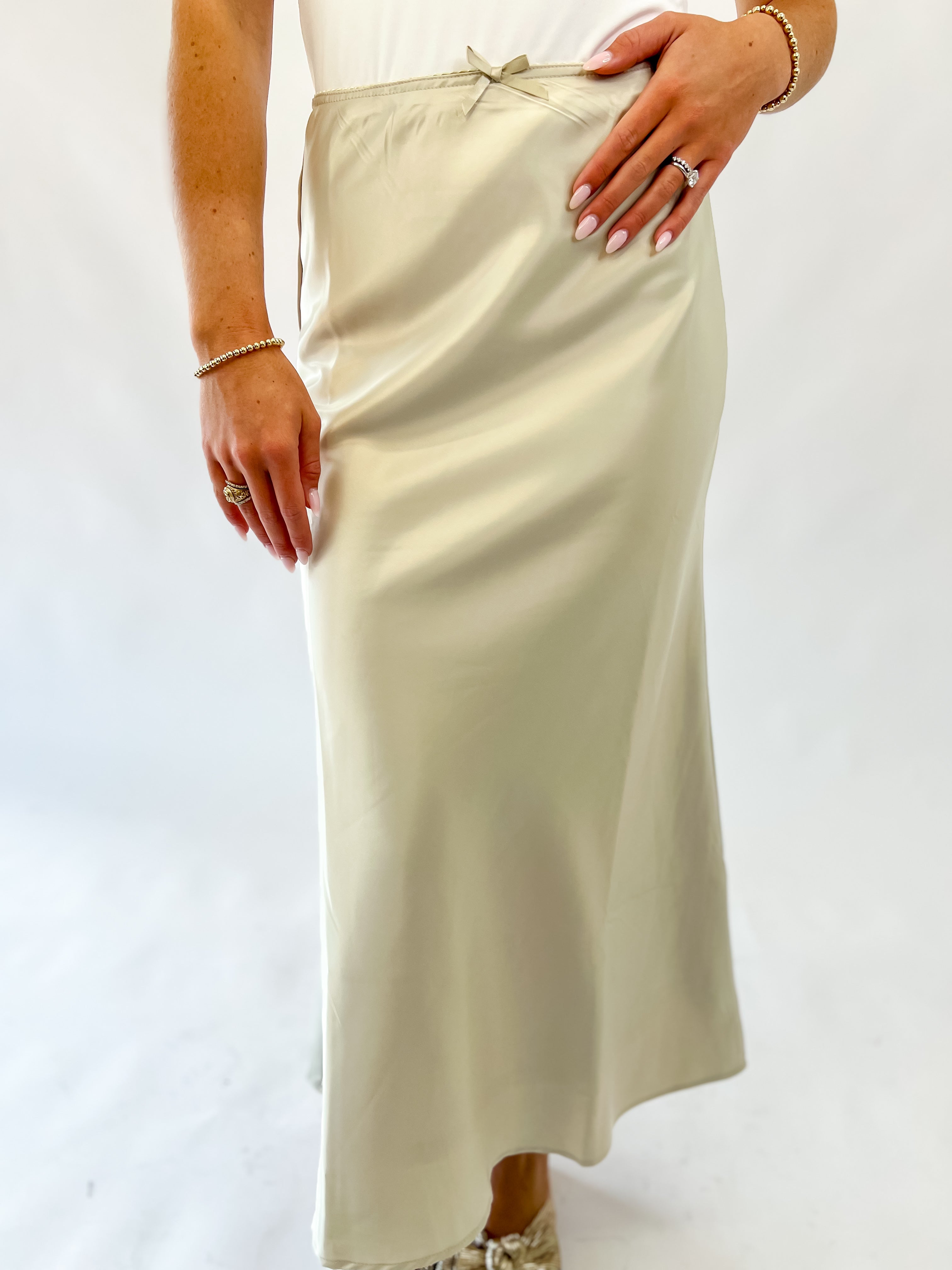 Soft Spoken Satin Skirt- Dove