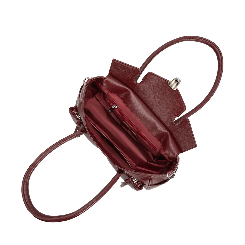 Ruthie Vegan Leather Shoulder Bag-Burgundy