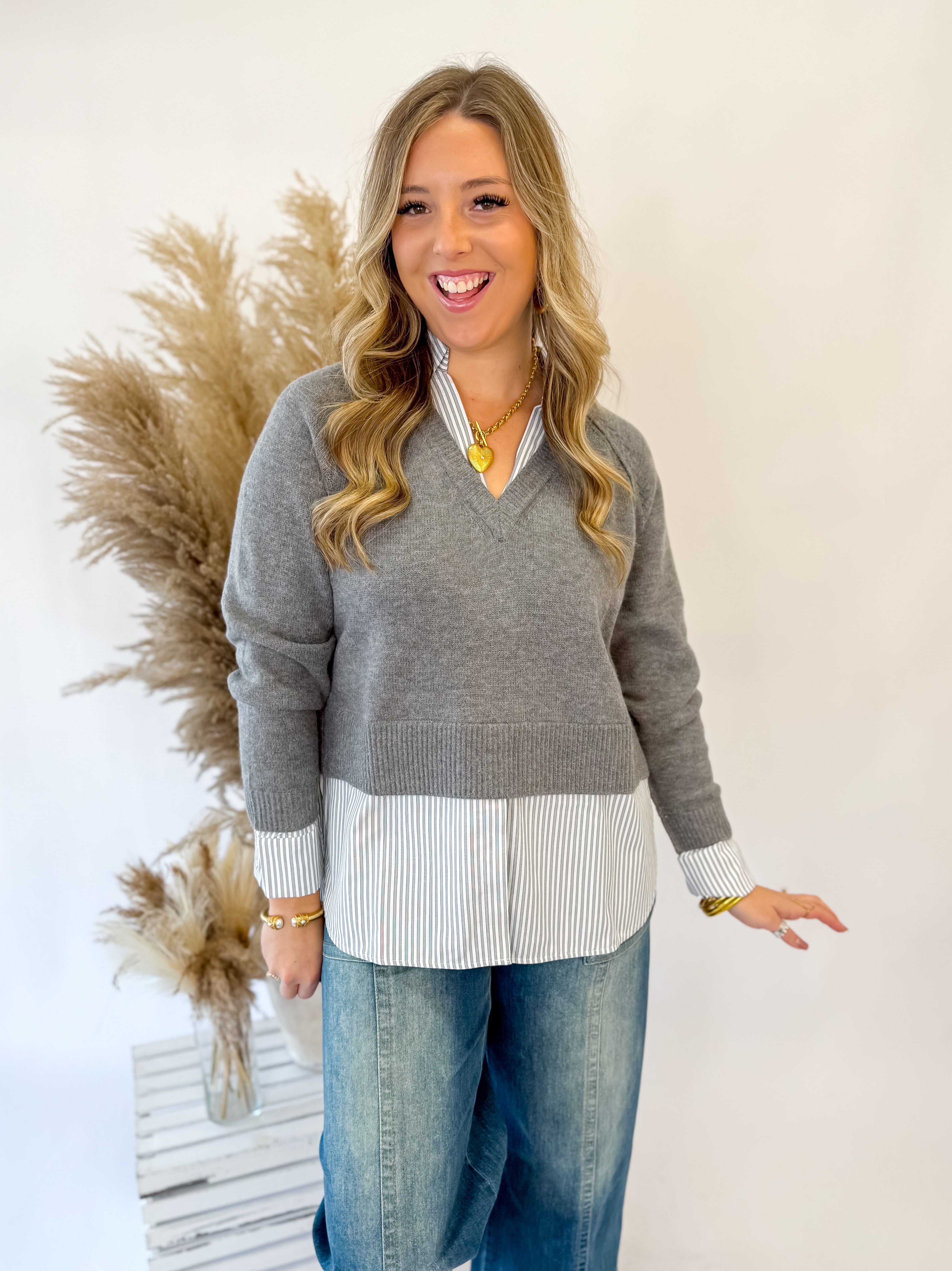 [Elan]Crossover Chic Sweater-Grey