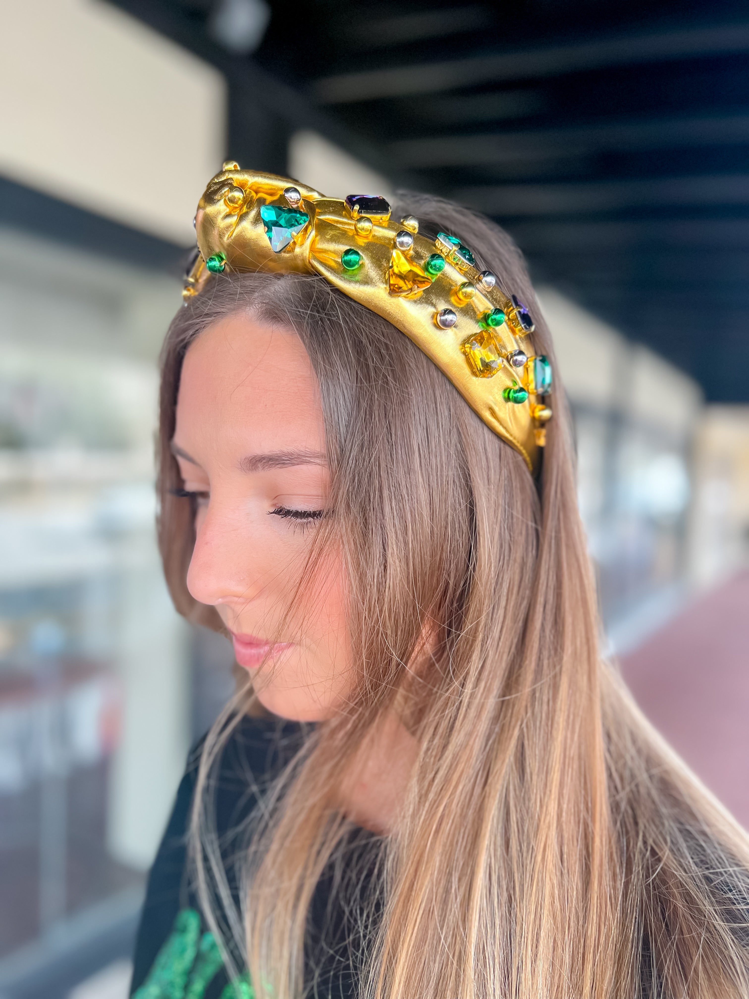 [Brianna Cannon] Gold Mardi Gras Headband-Beads and Crystals