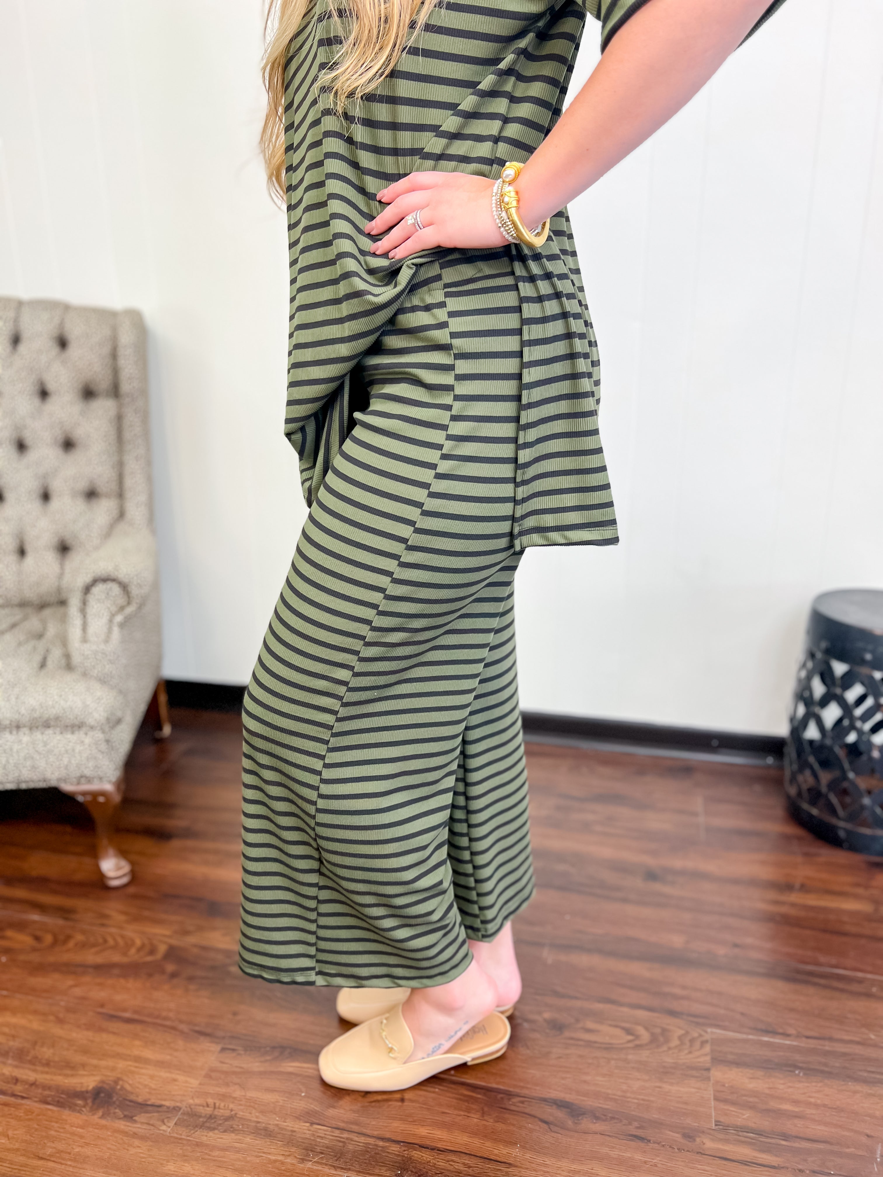 Pull-On Striped Pant-Olive