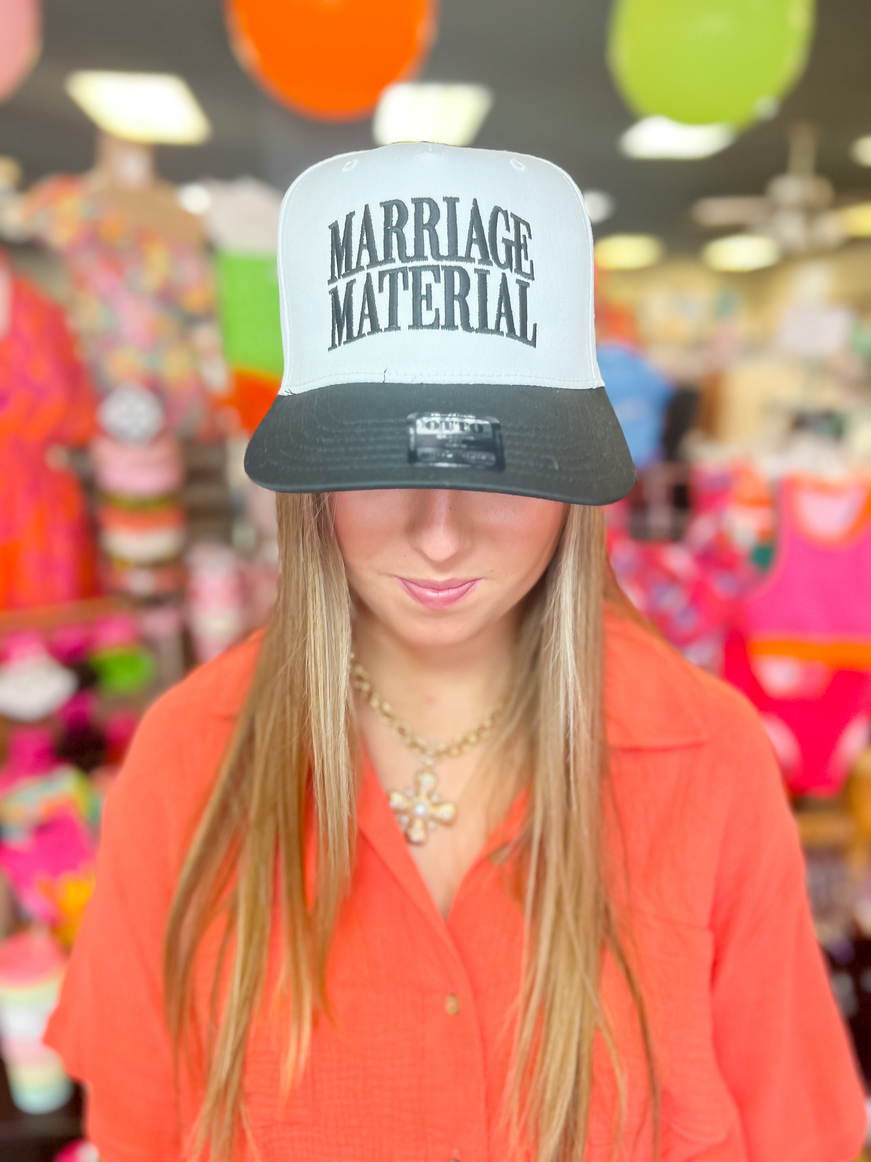 Marriage Material Trucker Hat-White