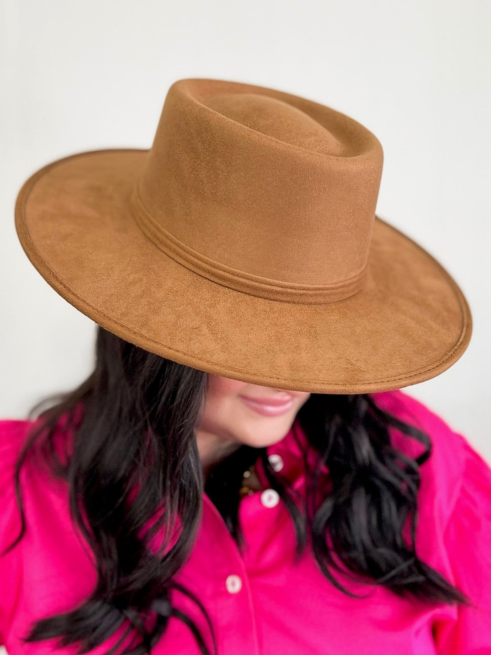 Vegan Suede Boater Hat-Caramel