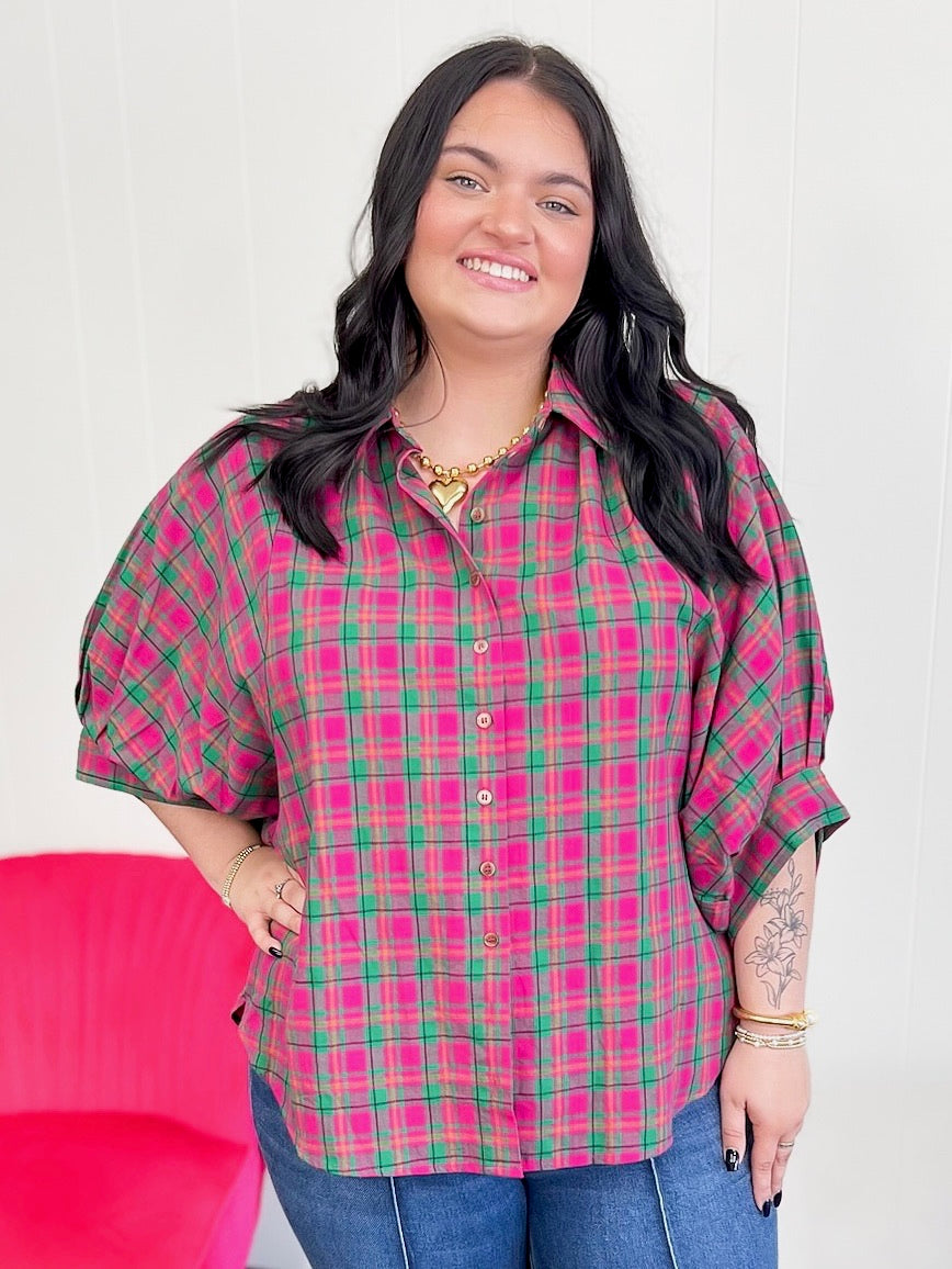 [Entro] Plaid Wonderer Button Up Top Plus