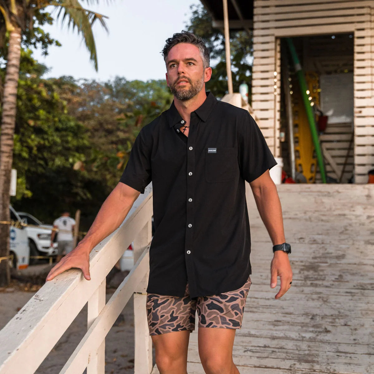 [Burlebo] Performance Button Up-Heather Black