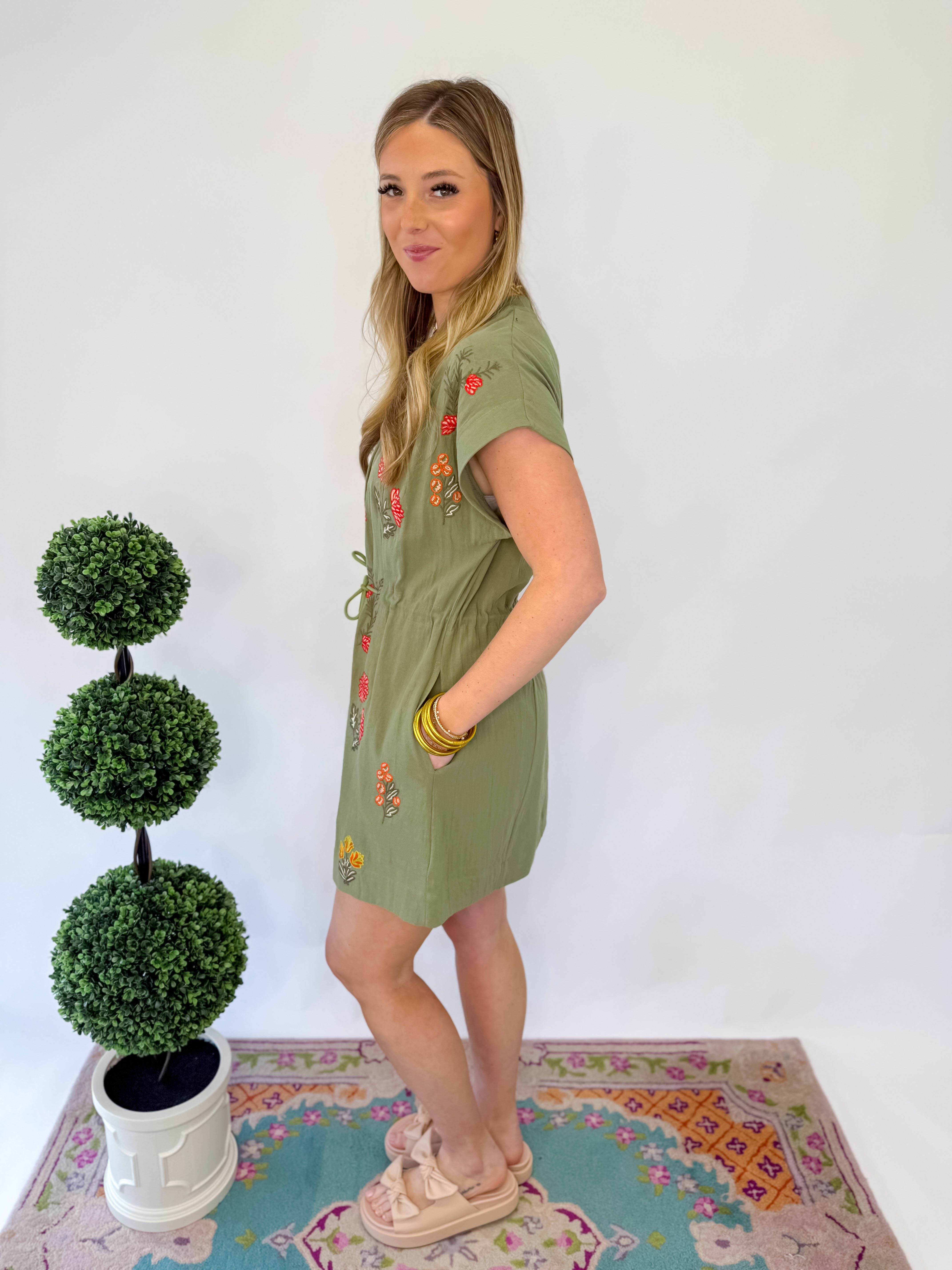 Wildflower Embroidered Dress - Sage