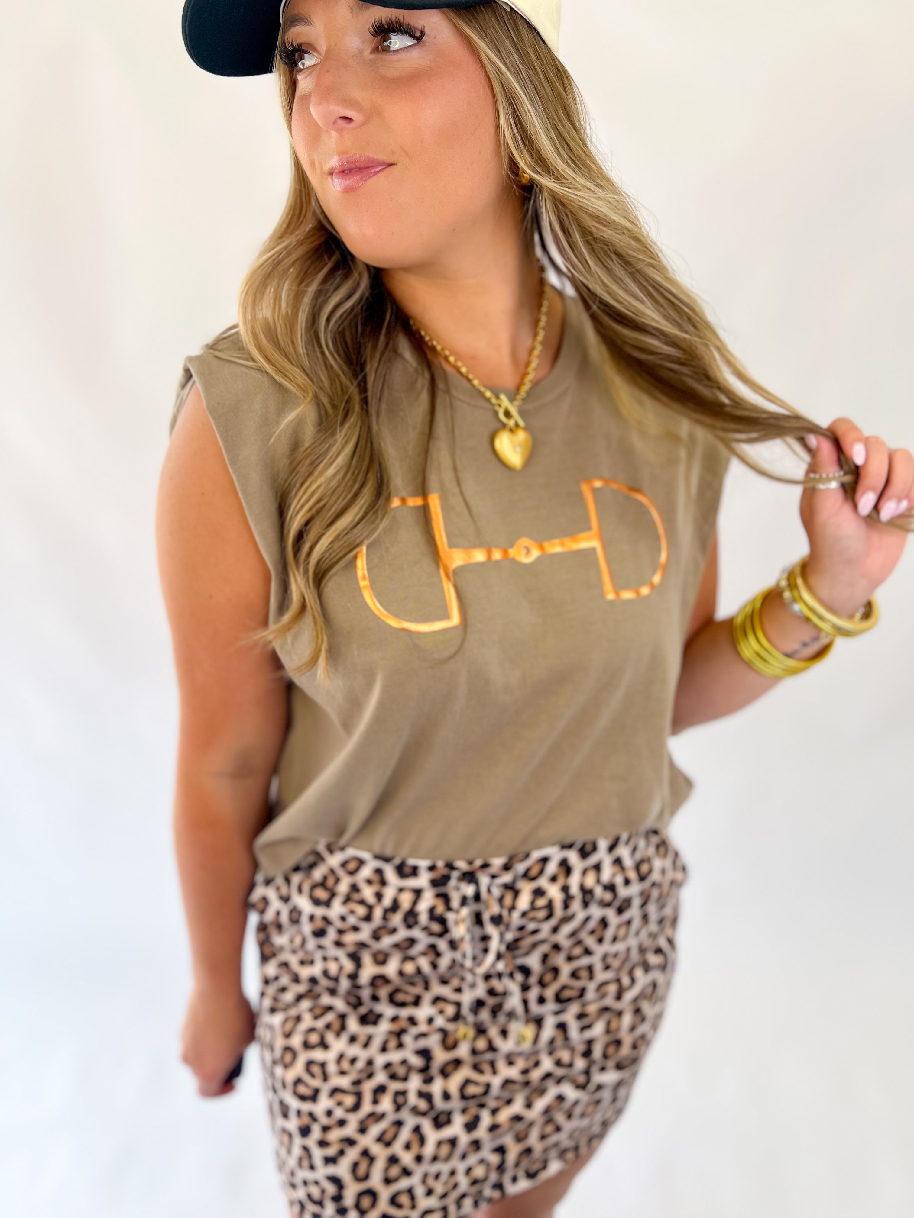 Horse Bit Muscle Tank-Brown