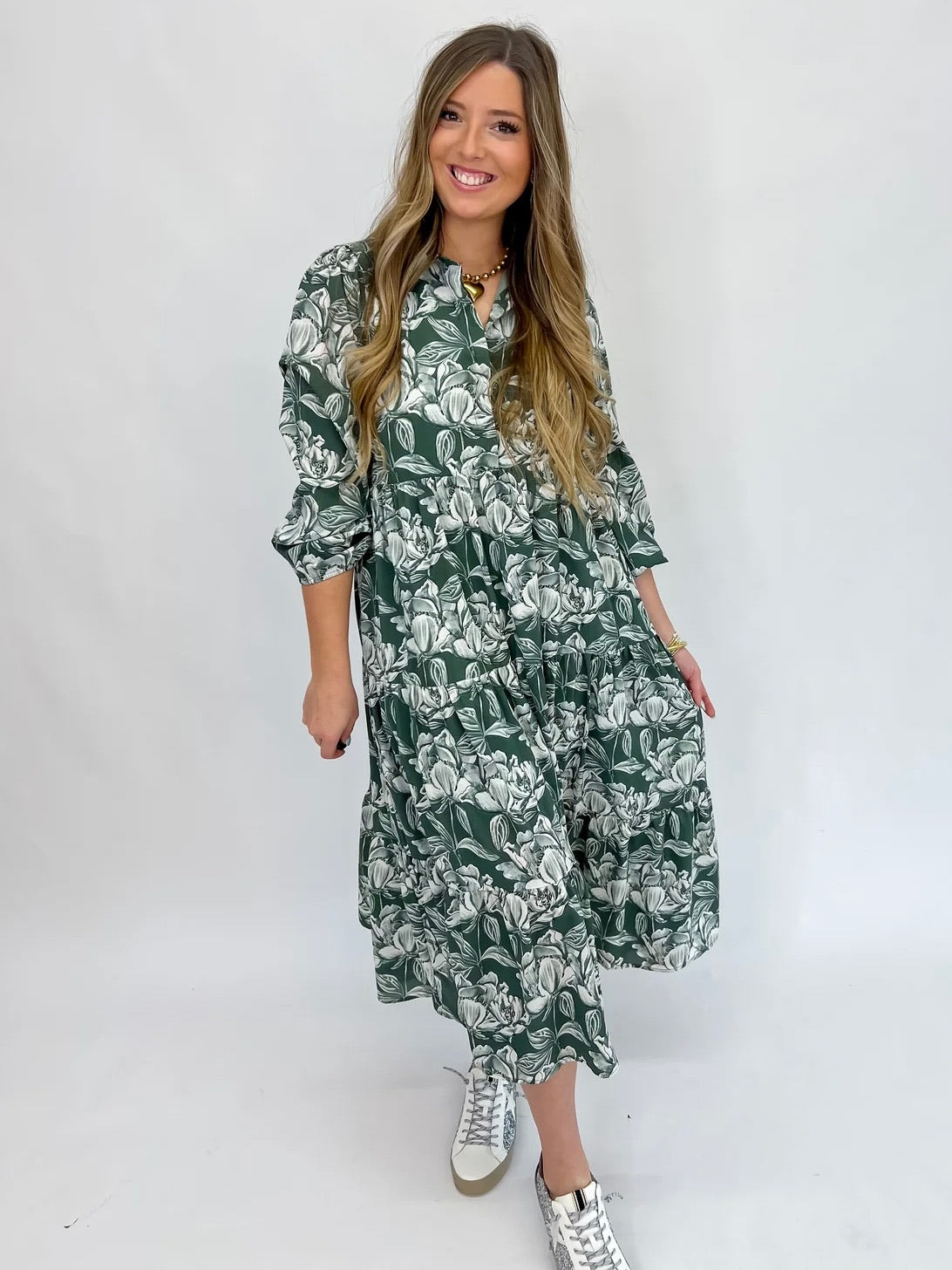 In Full Motion Midi Dress-H Green