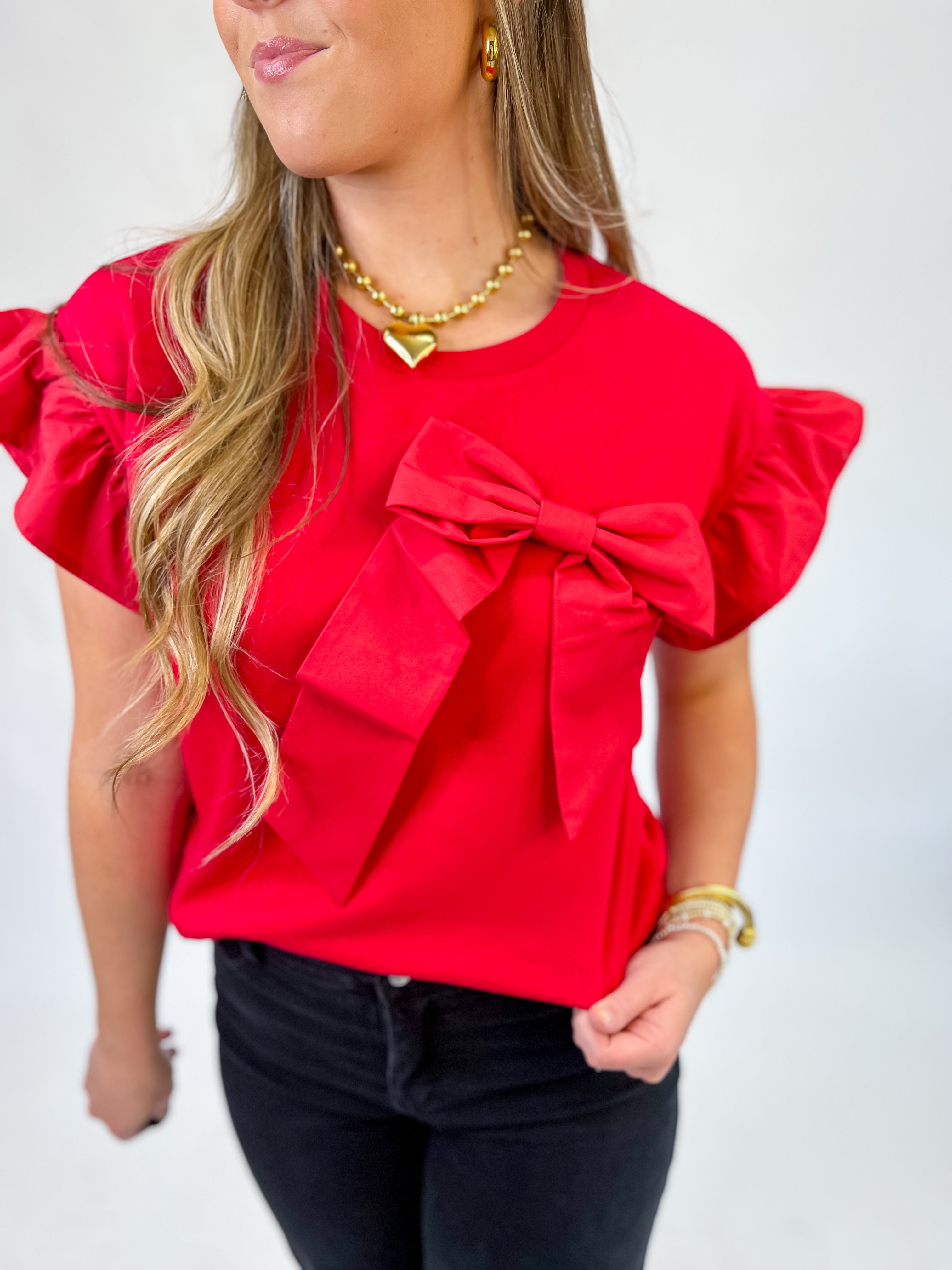 Ribbons And Bows Top-Red