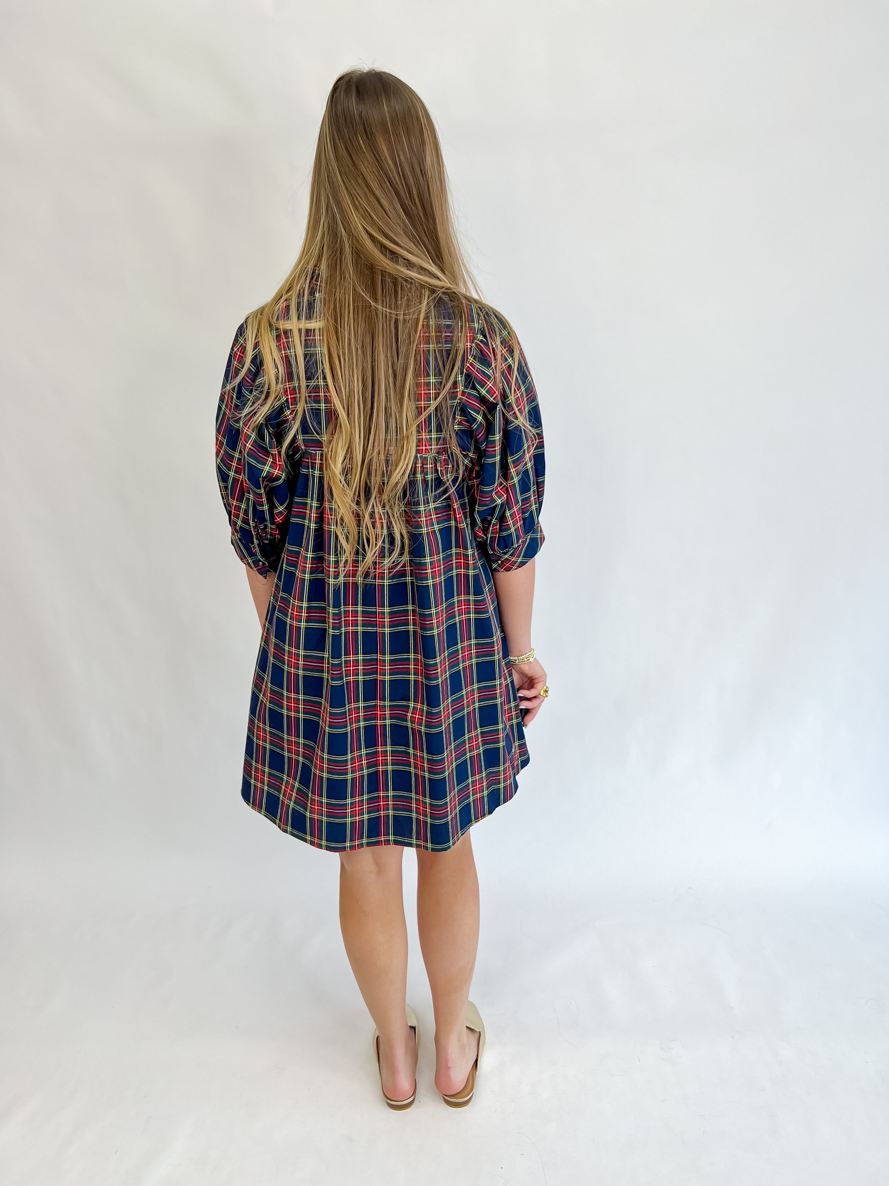 [Entro] Merry Everything Plaid Dress-Navy