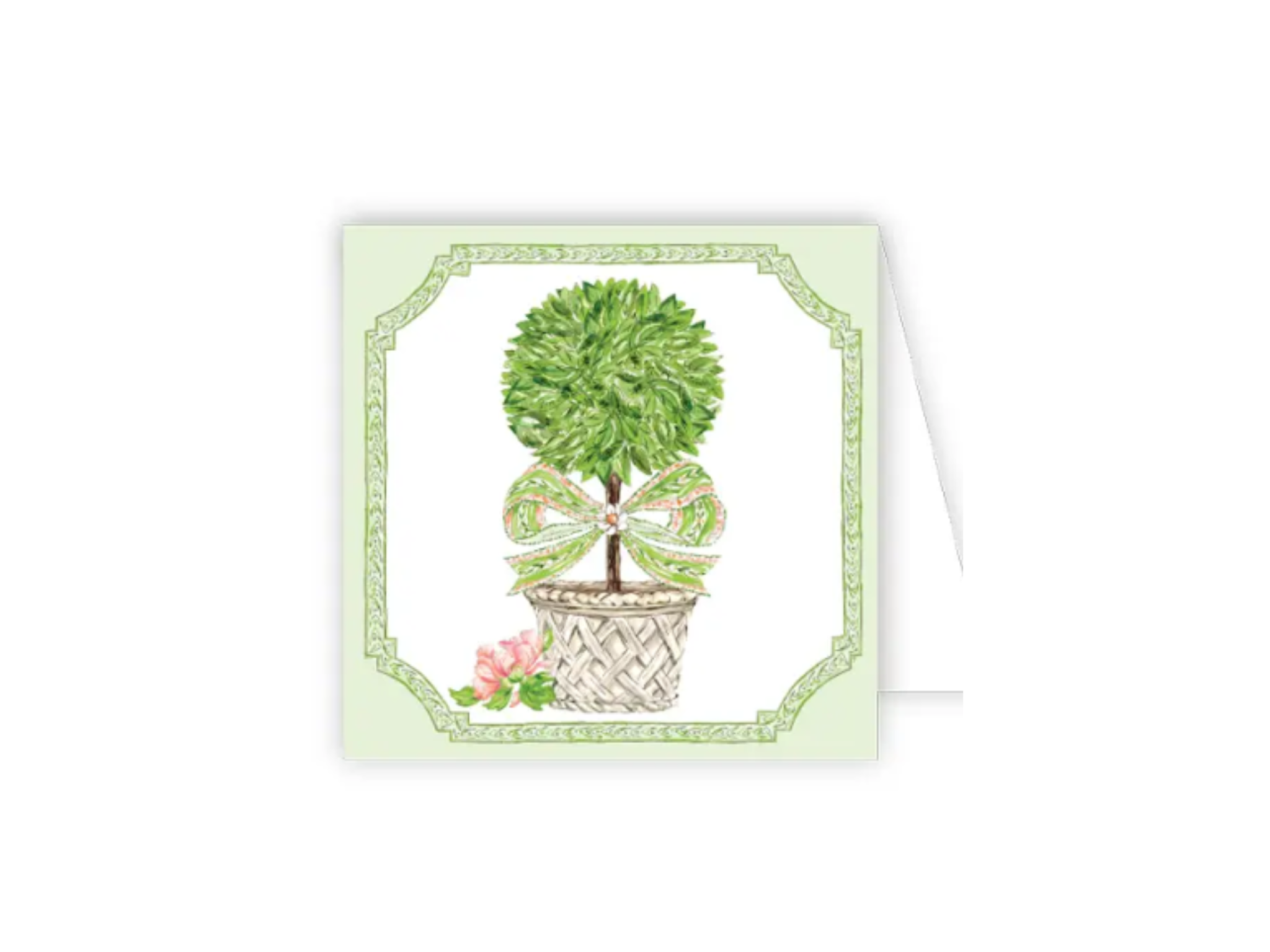 Garden Party Topiary Coral Green Bow Enclosure Card