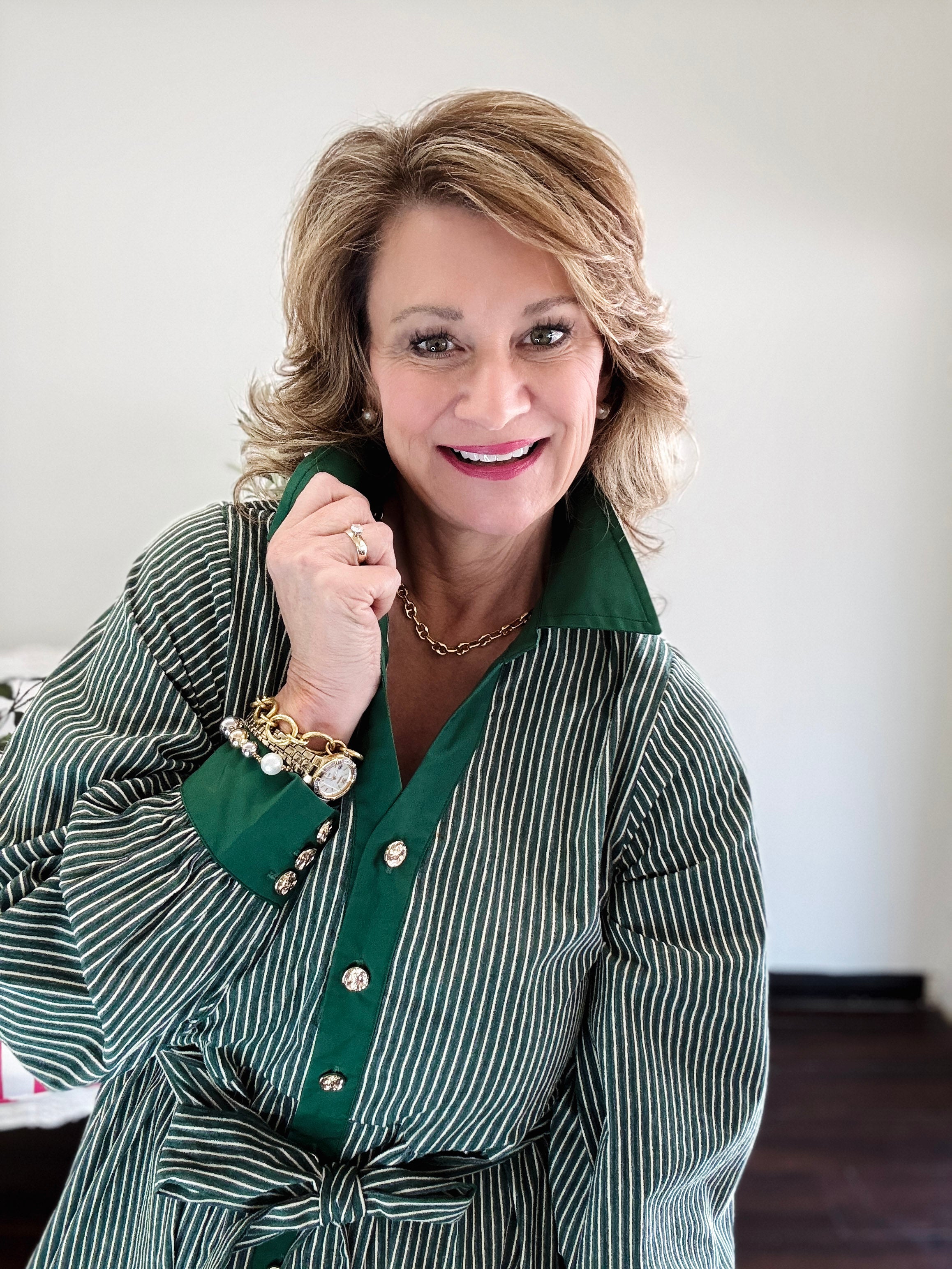 Above the Knee Textured Stripe Dress - Green