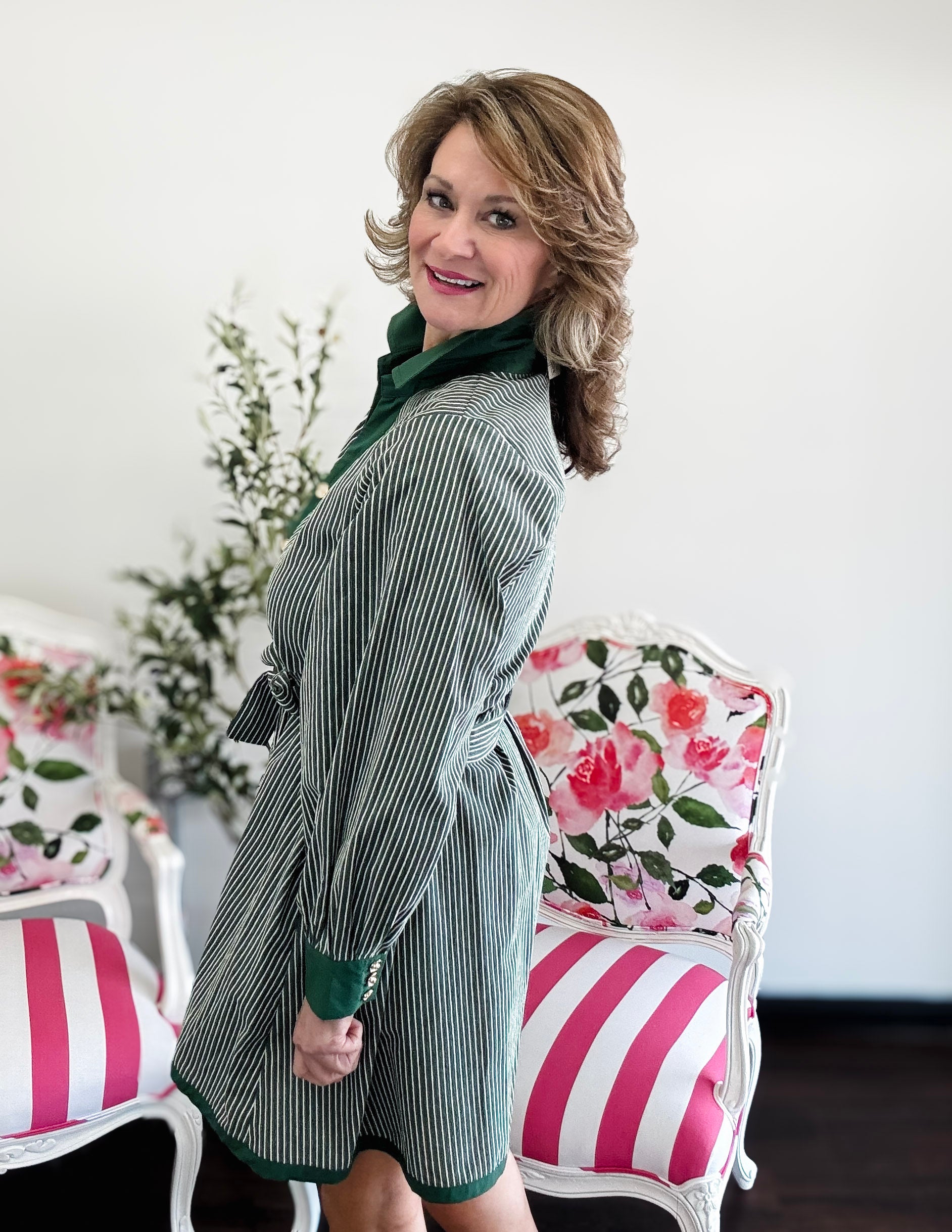 Above the Knee Textured Stripe Dress - Green