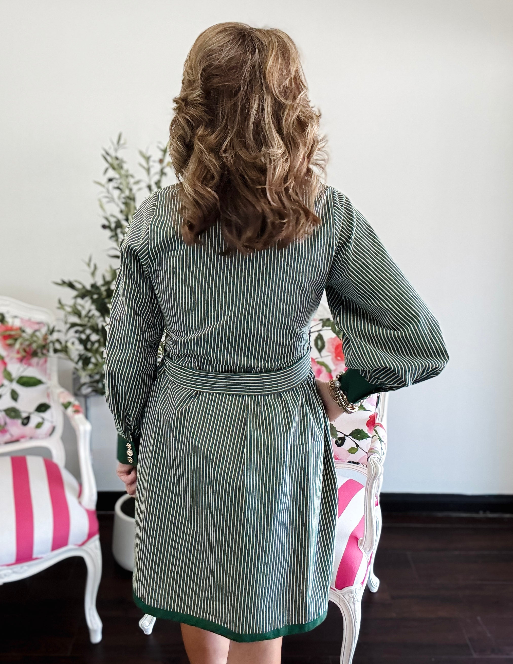 Above the Knee Textured Stripe Dress - Green