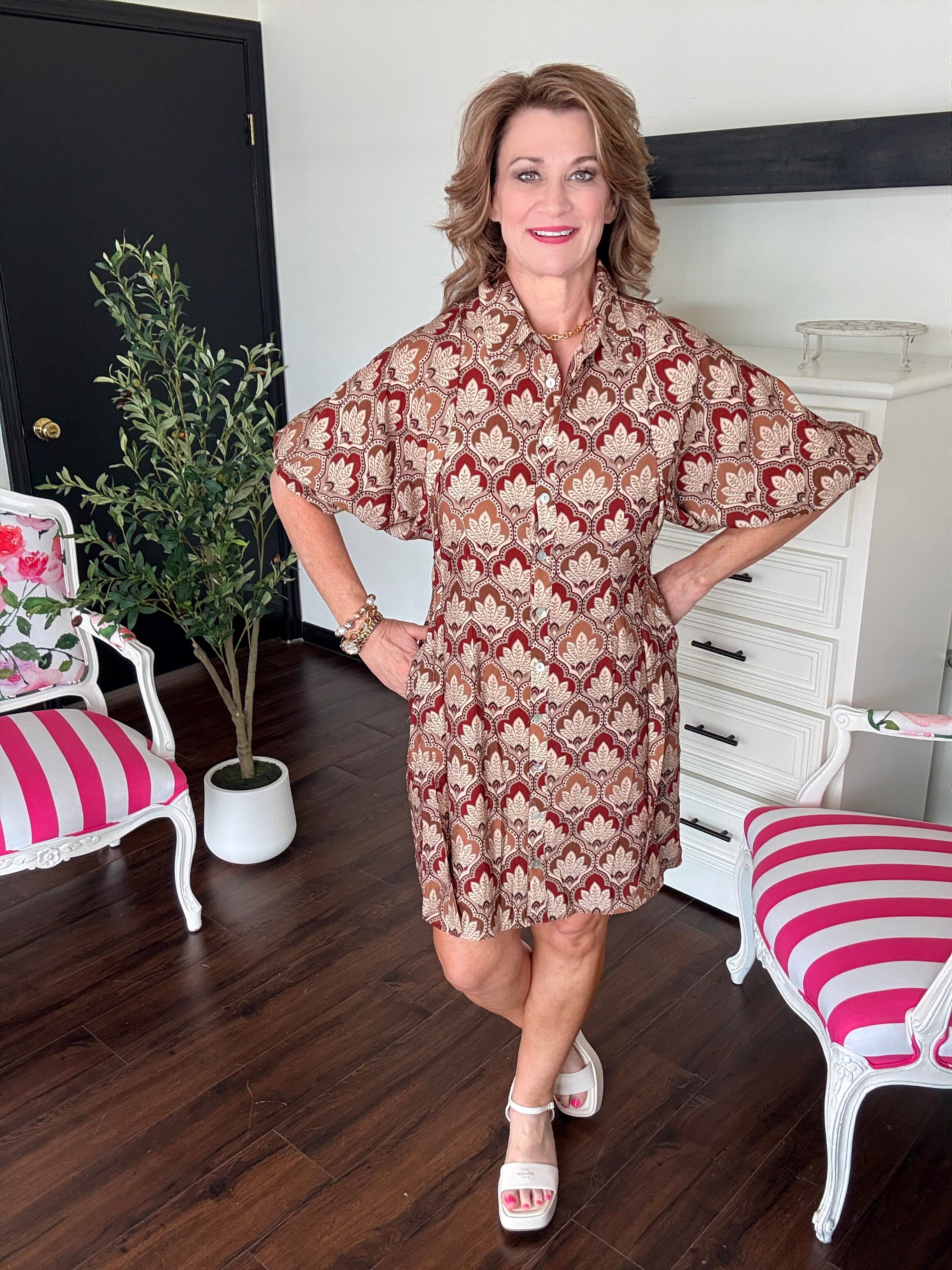 [THML] Amber Grove Button Down Dress-Brown