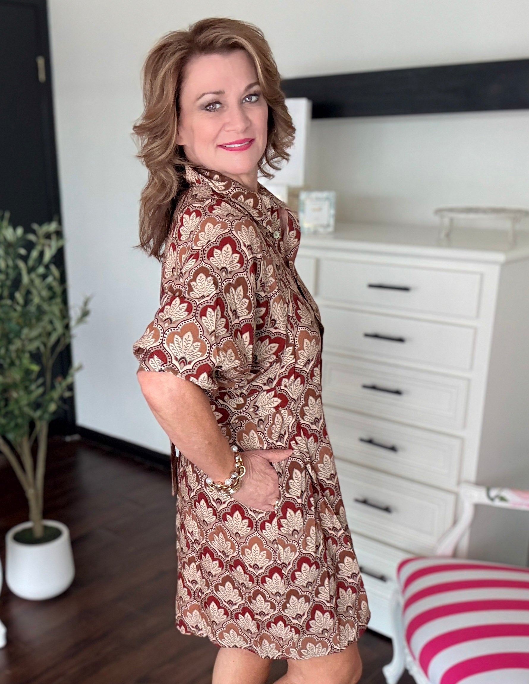 [THML] Amber Grove Button Down Dress-Brown