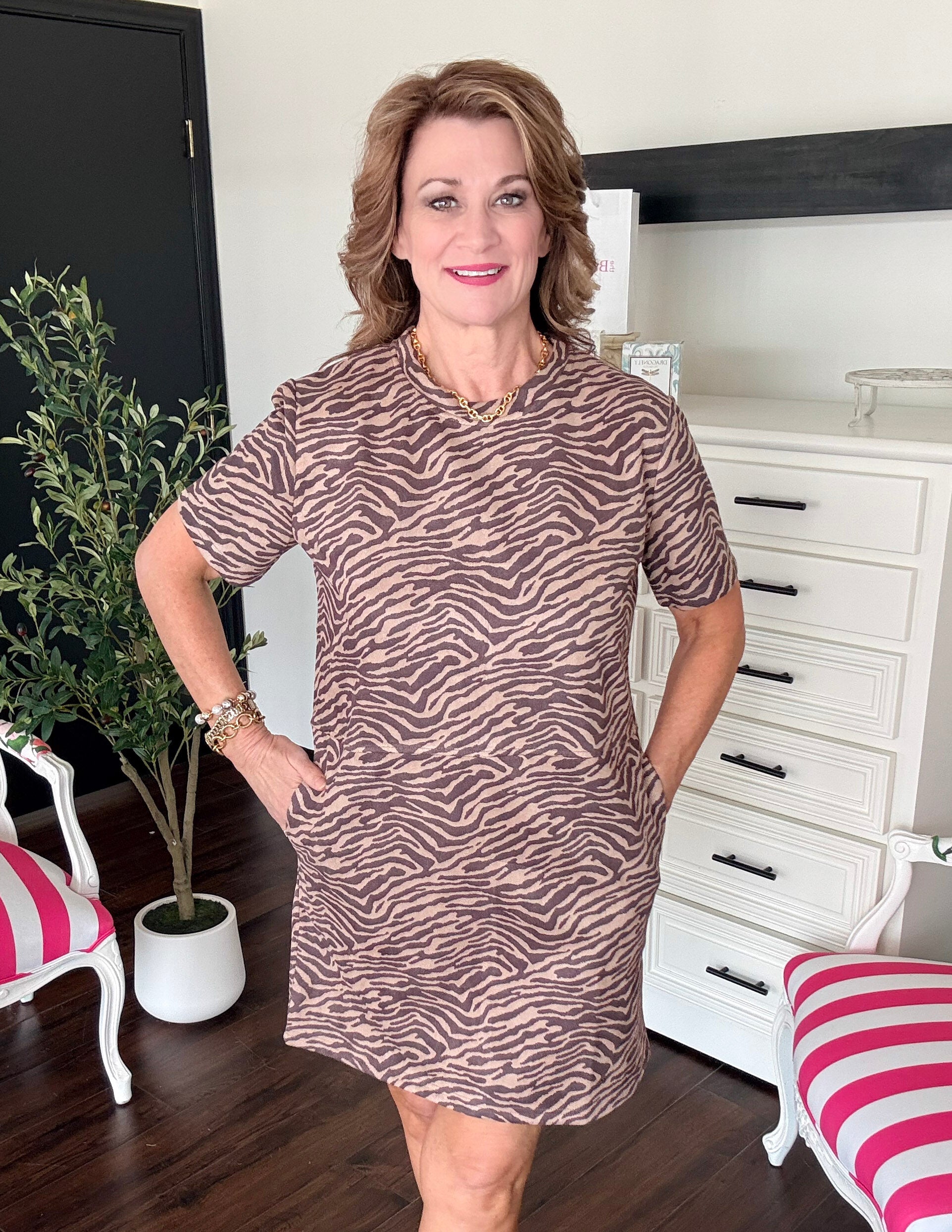 Animal Print Faux Suede Shift Dress