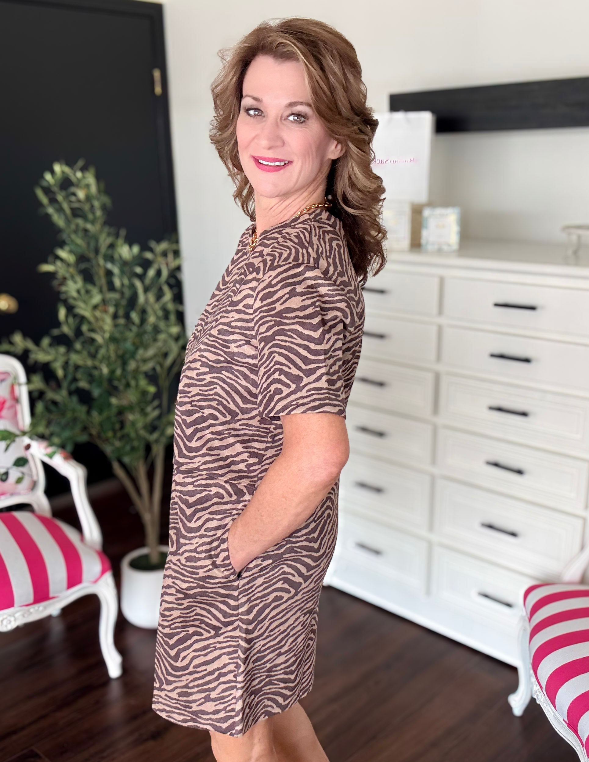 Animal Print Faux Suede Shift Dress
